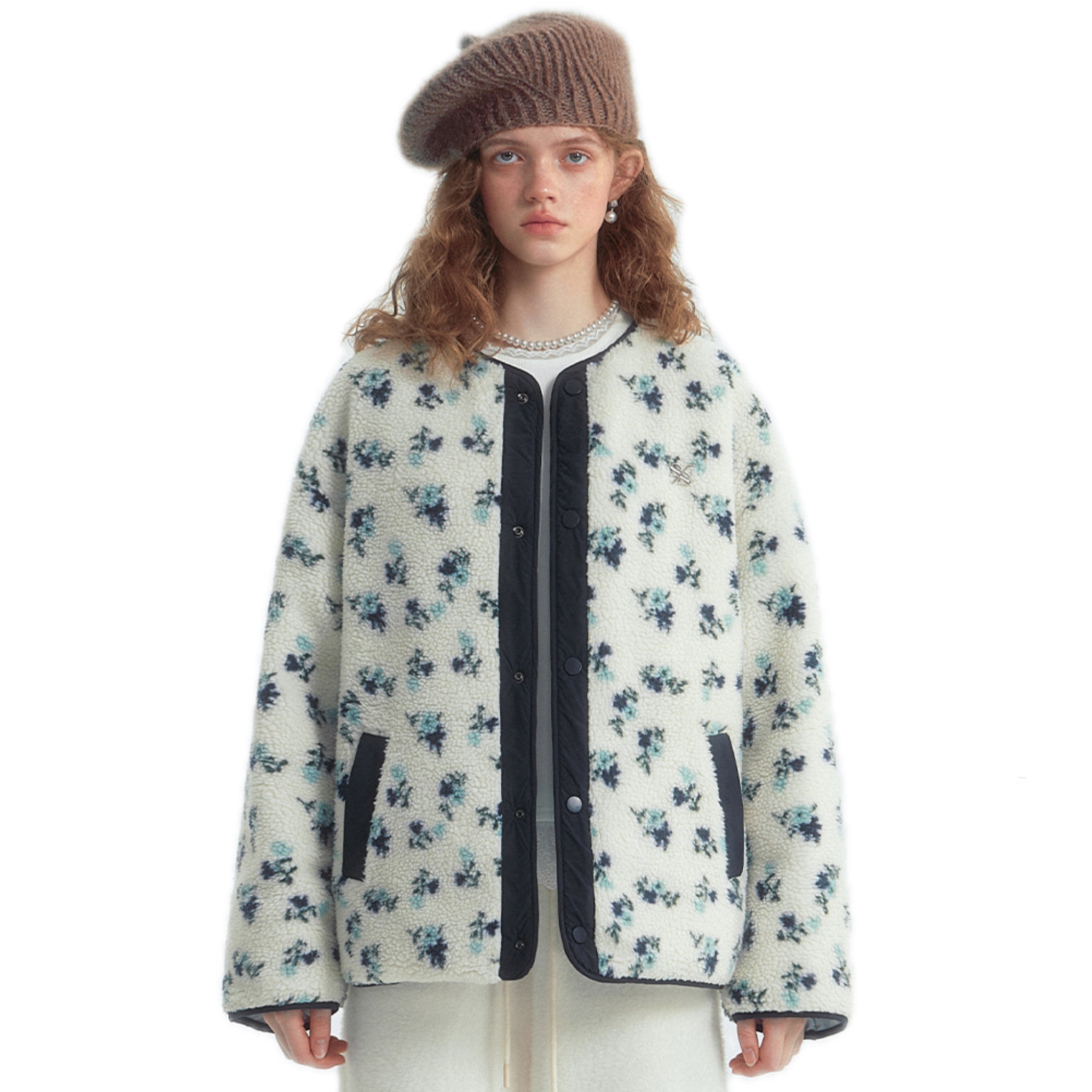 SOMESOWE Floral Collarless Quilted Colorblock Down Jacket | MADAX