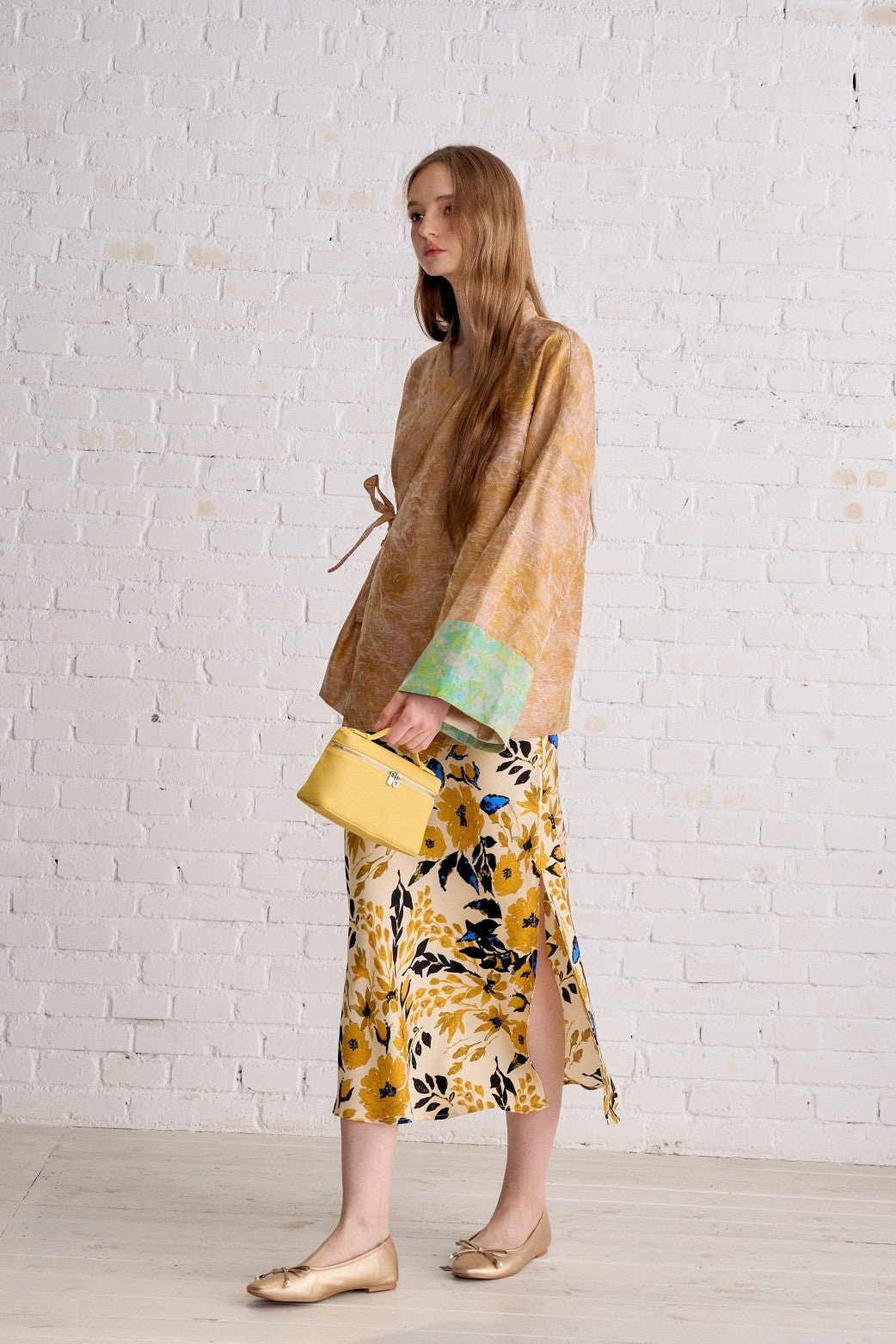 AIMME SPARROW Floral Midi Skirt In Yellow | MADAX