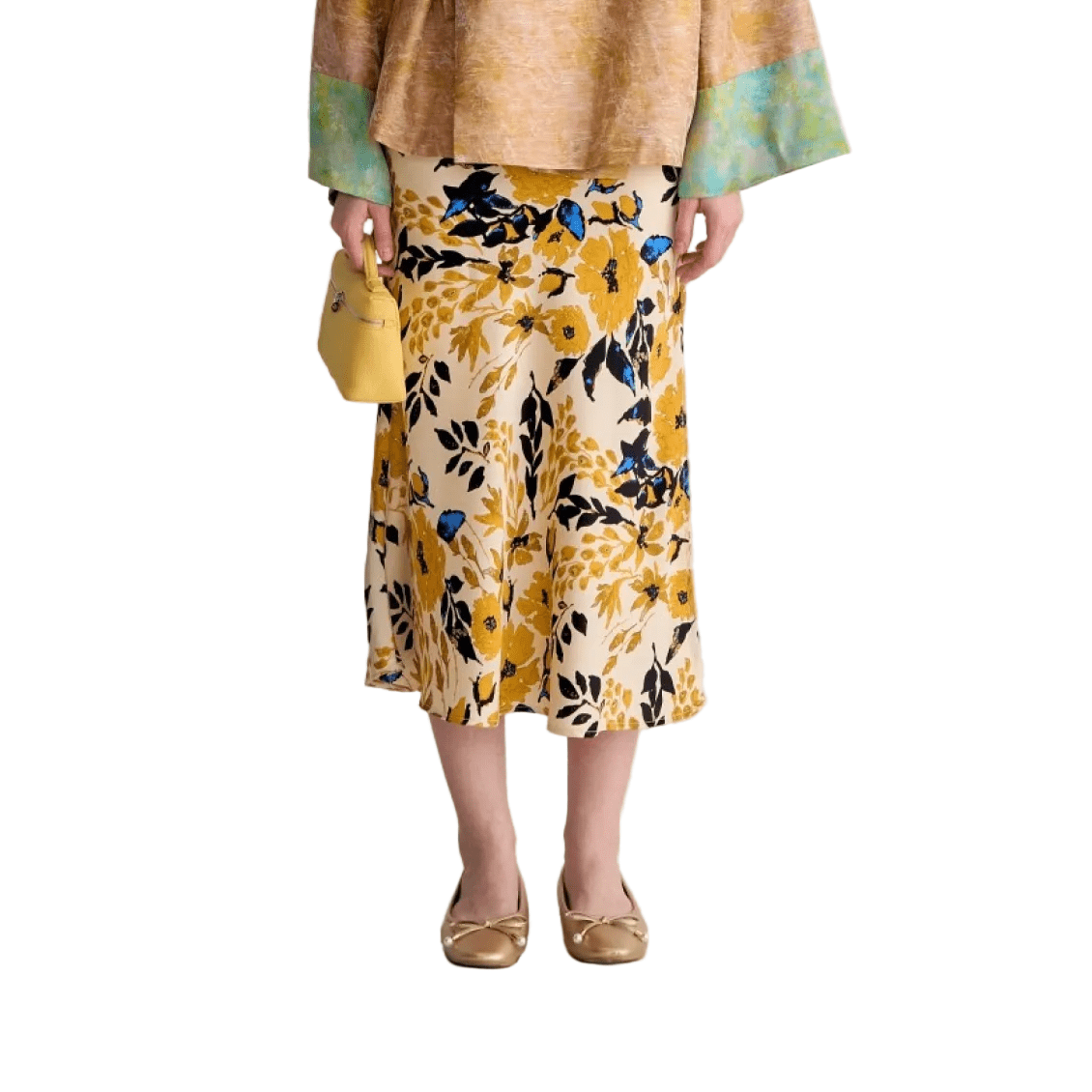 AIMME SPARROW Floral Midi Skirt In Yellow | MADAX