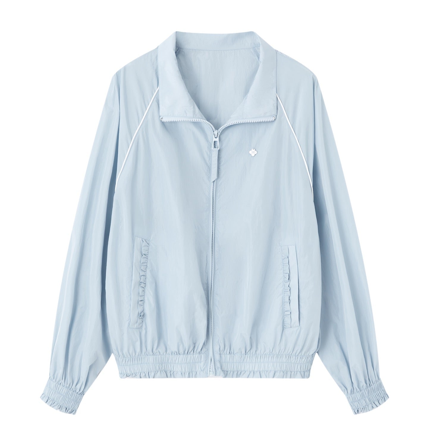 SOMESOWE Floral Patchwork Stand Collar Casual Jacket In Light Blue | MADAX