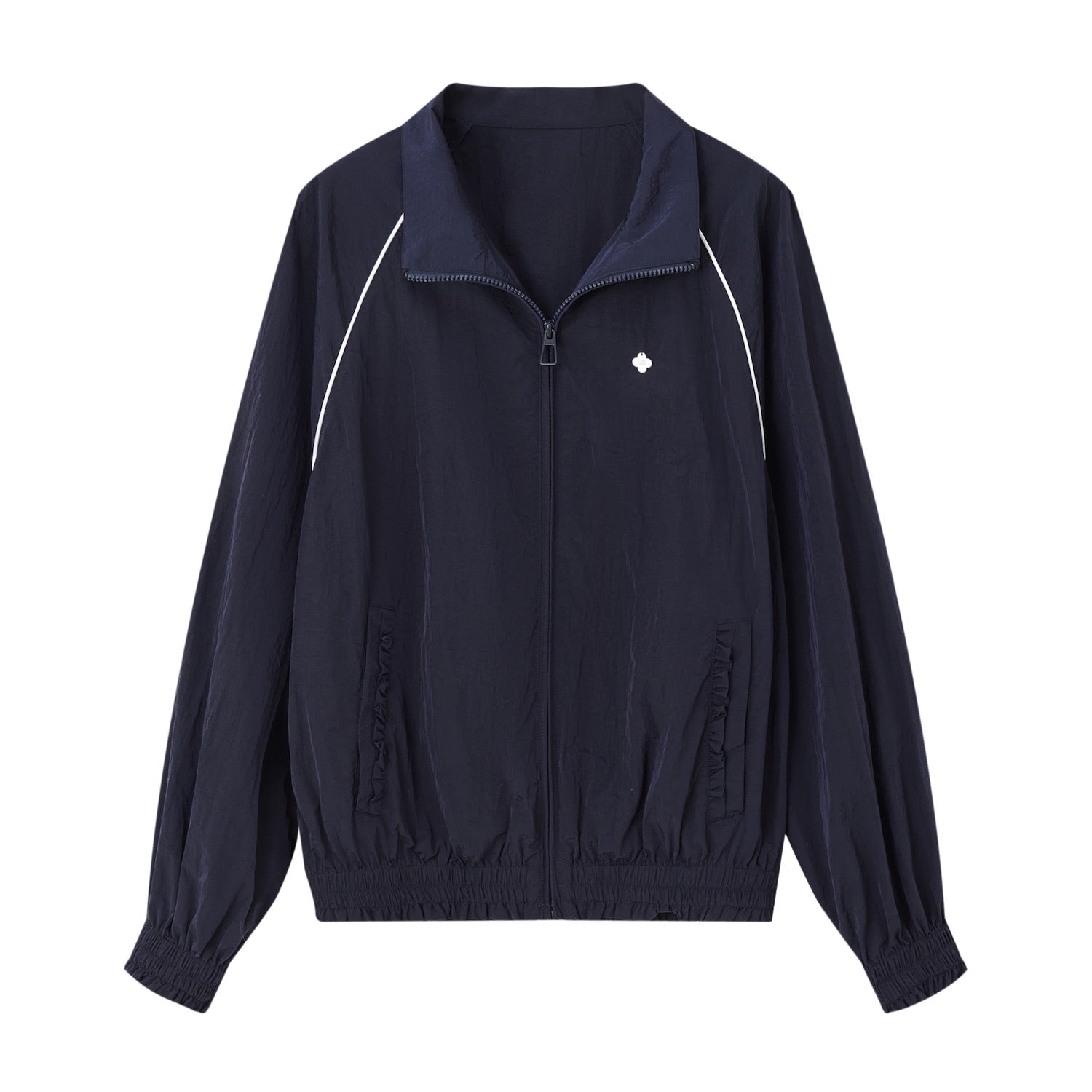 SOMESOWE Floral Patchwork Stand Collar Casual Jacket In Navy Blue | MADAX