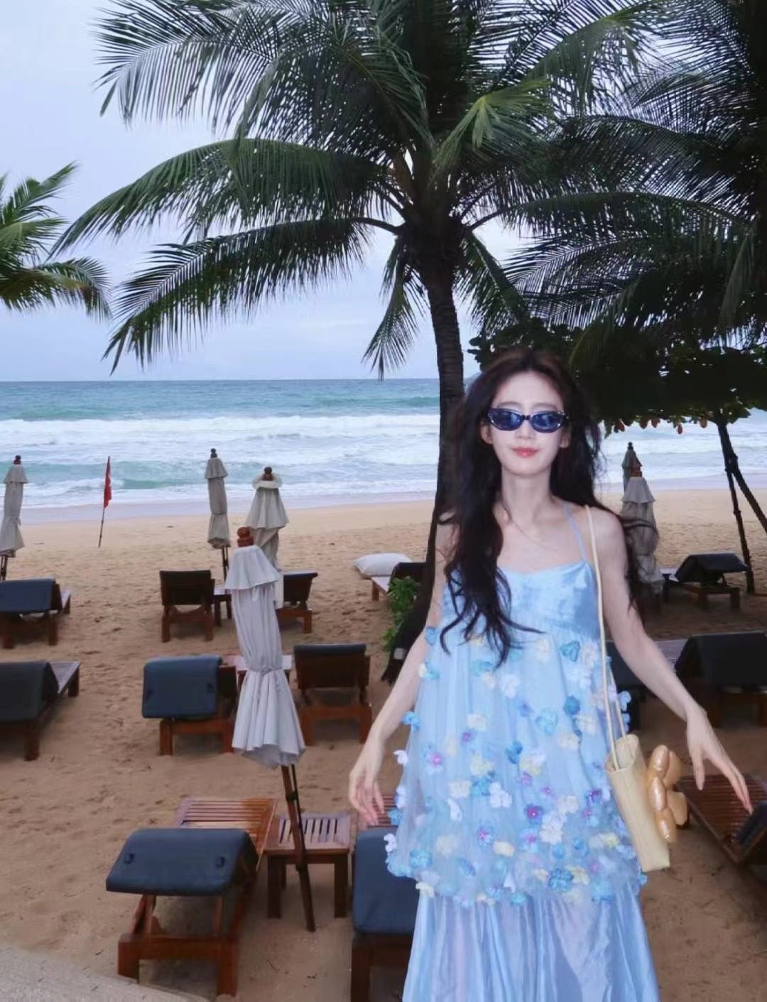 AIMME SPARROW Floral Tulle Halter Dress In Blue | MADAX