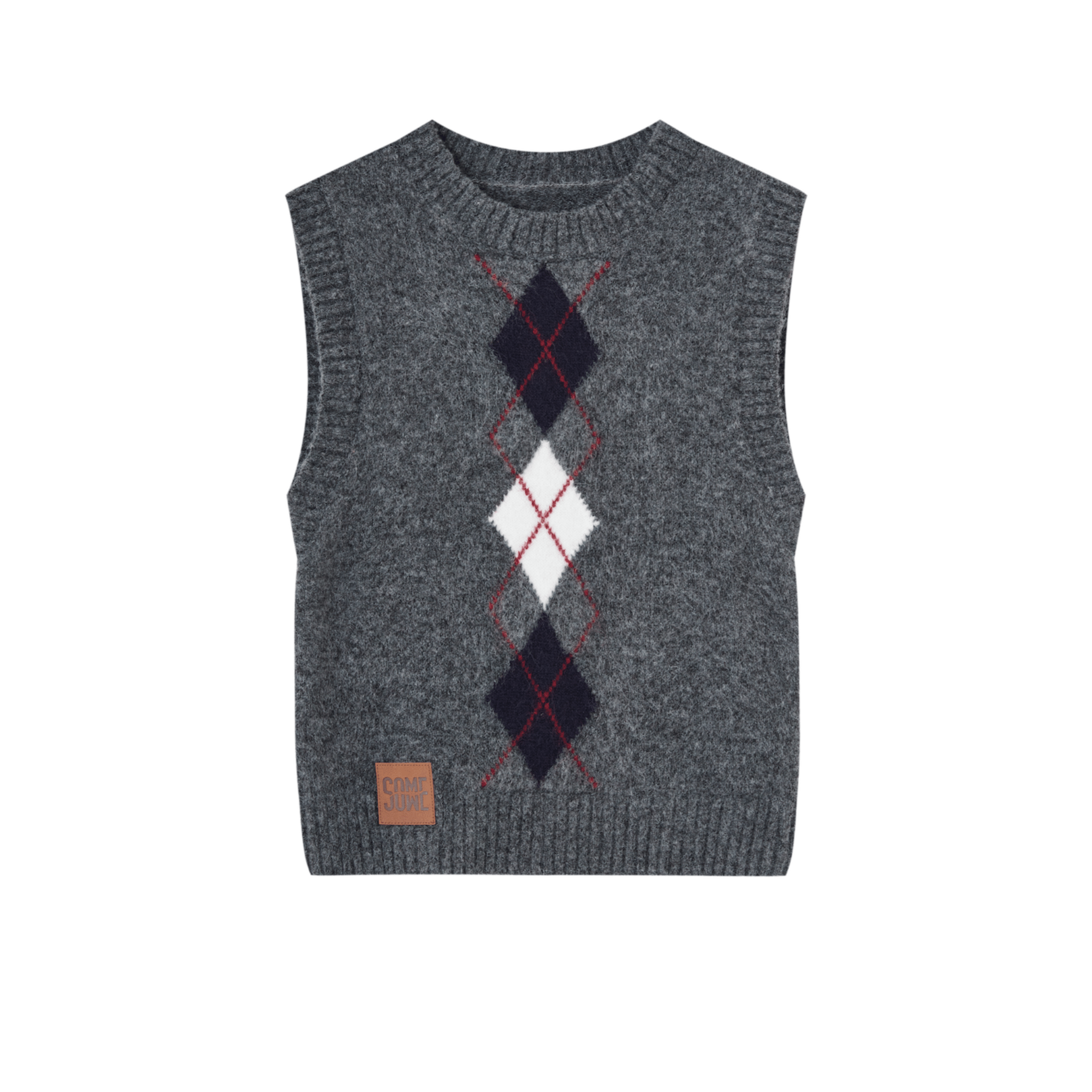 SOMESOWE Floral Velvet Diamond Check Crew Neck Vest in Gray | MADAX