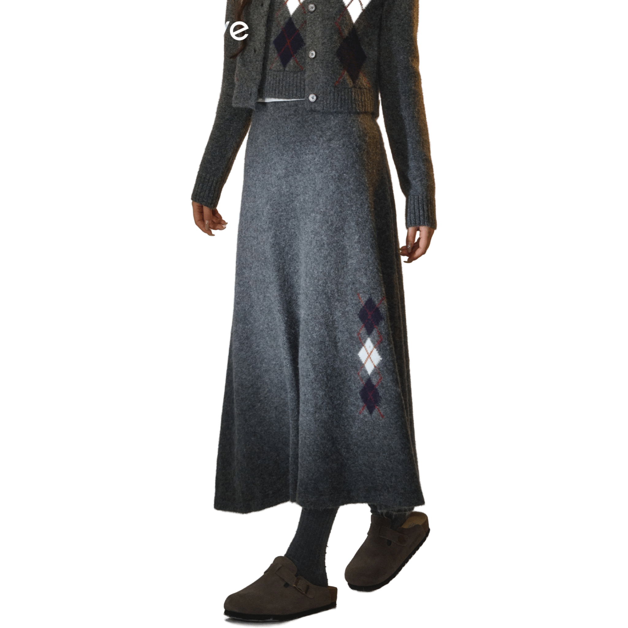 SOMESOWE Floral Velvet Diamond Knitted Long Skirt in Gray | MADAX