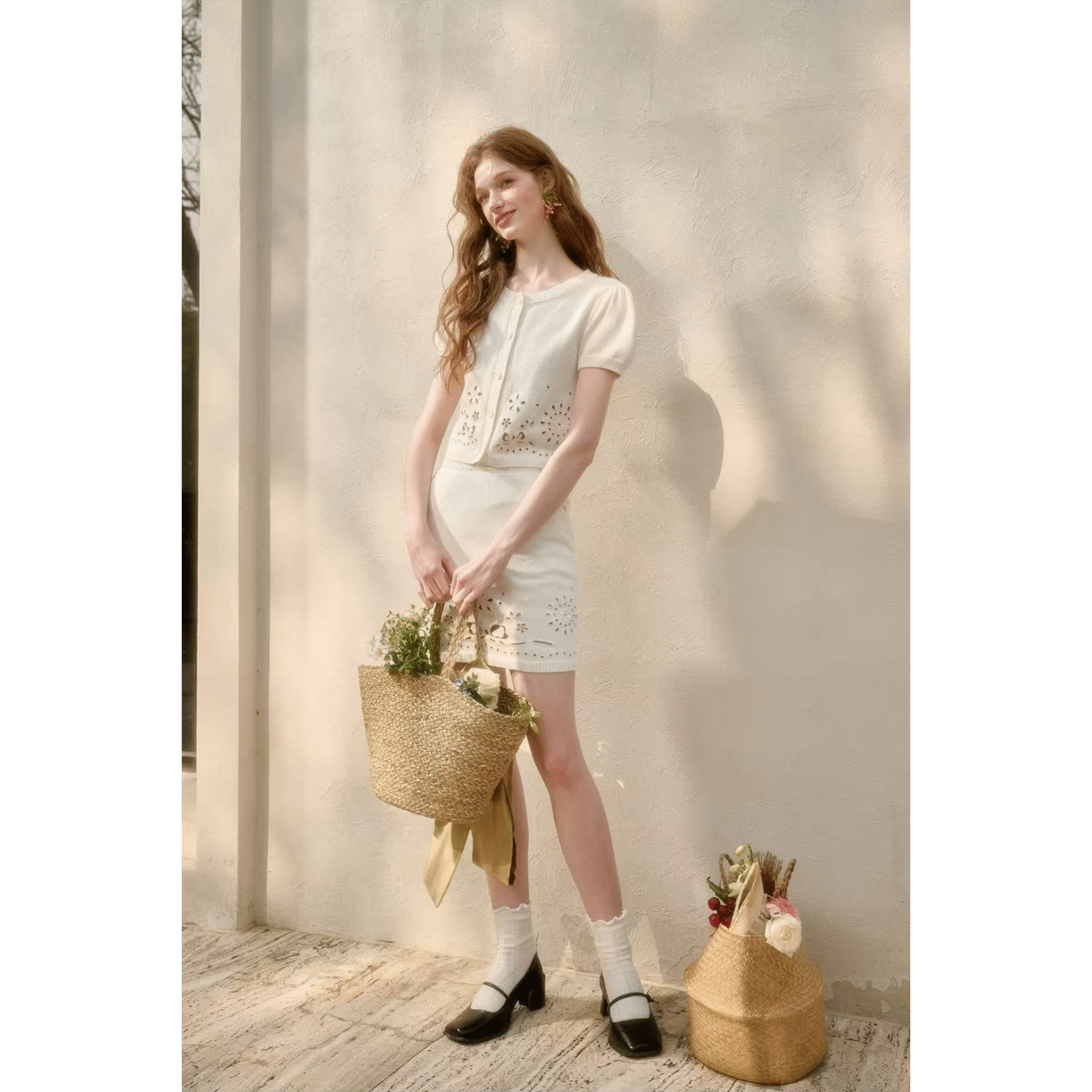 Group of Universe Flower Breathing - White Knit Cardigan | MADAX