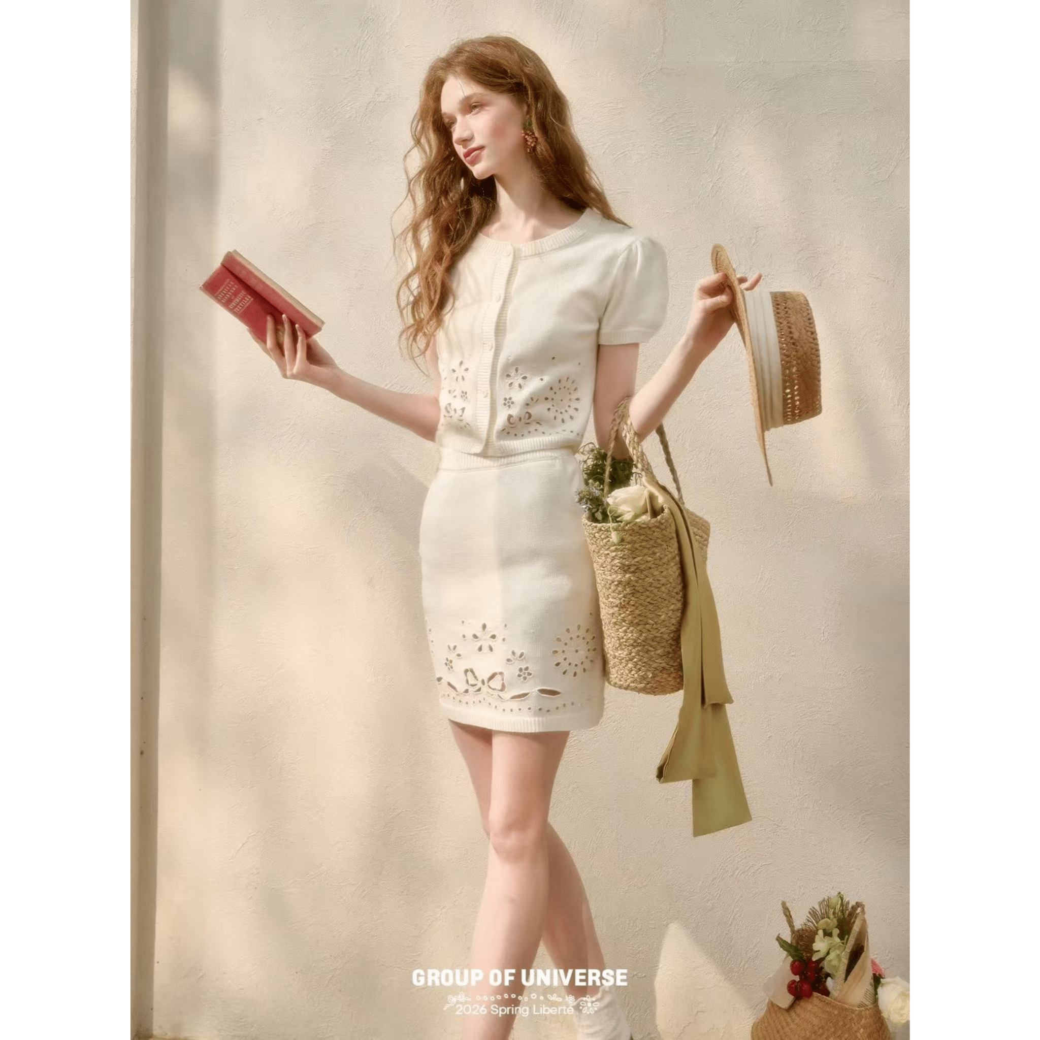 Group of Universe Flower Breathing - White Knit Cardigan | MADAX