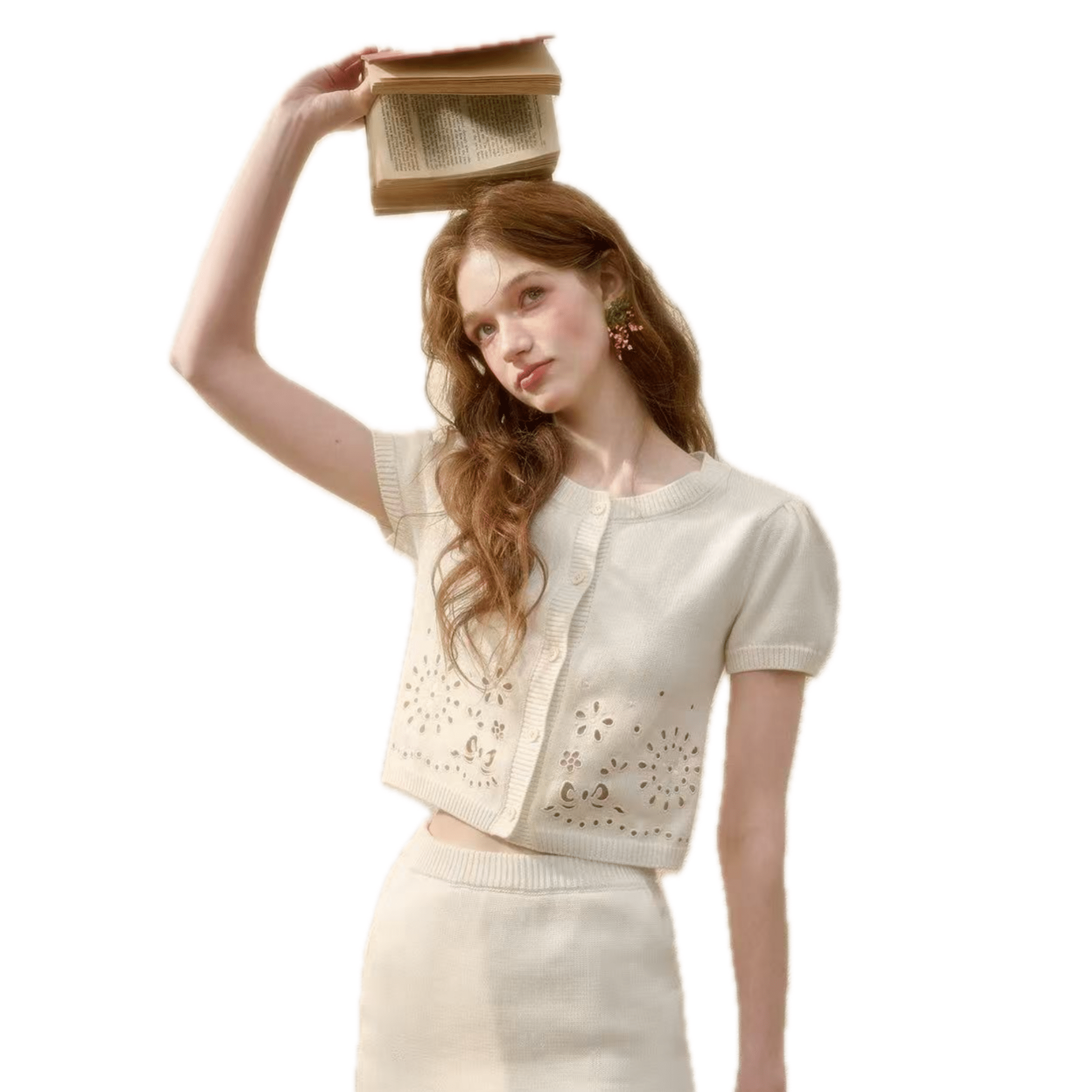 Group of Universe Flower Breathing - White Knit Cardigan | MADAX