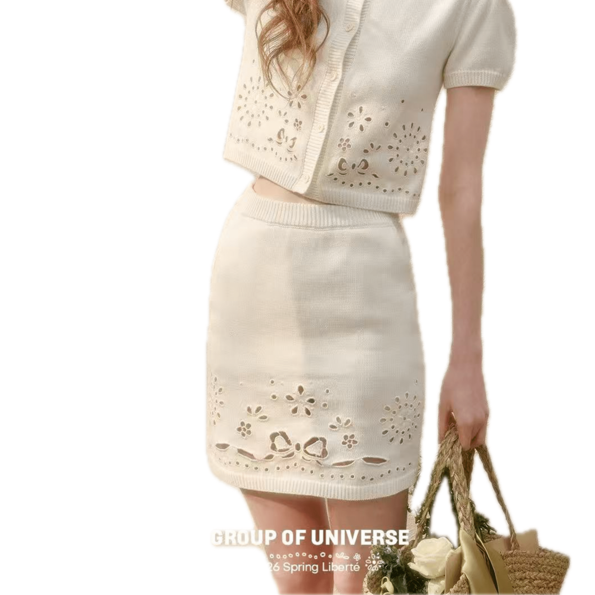 Group of Universe Flower Breathing - White Knitted Midi Skirt | MADAX