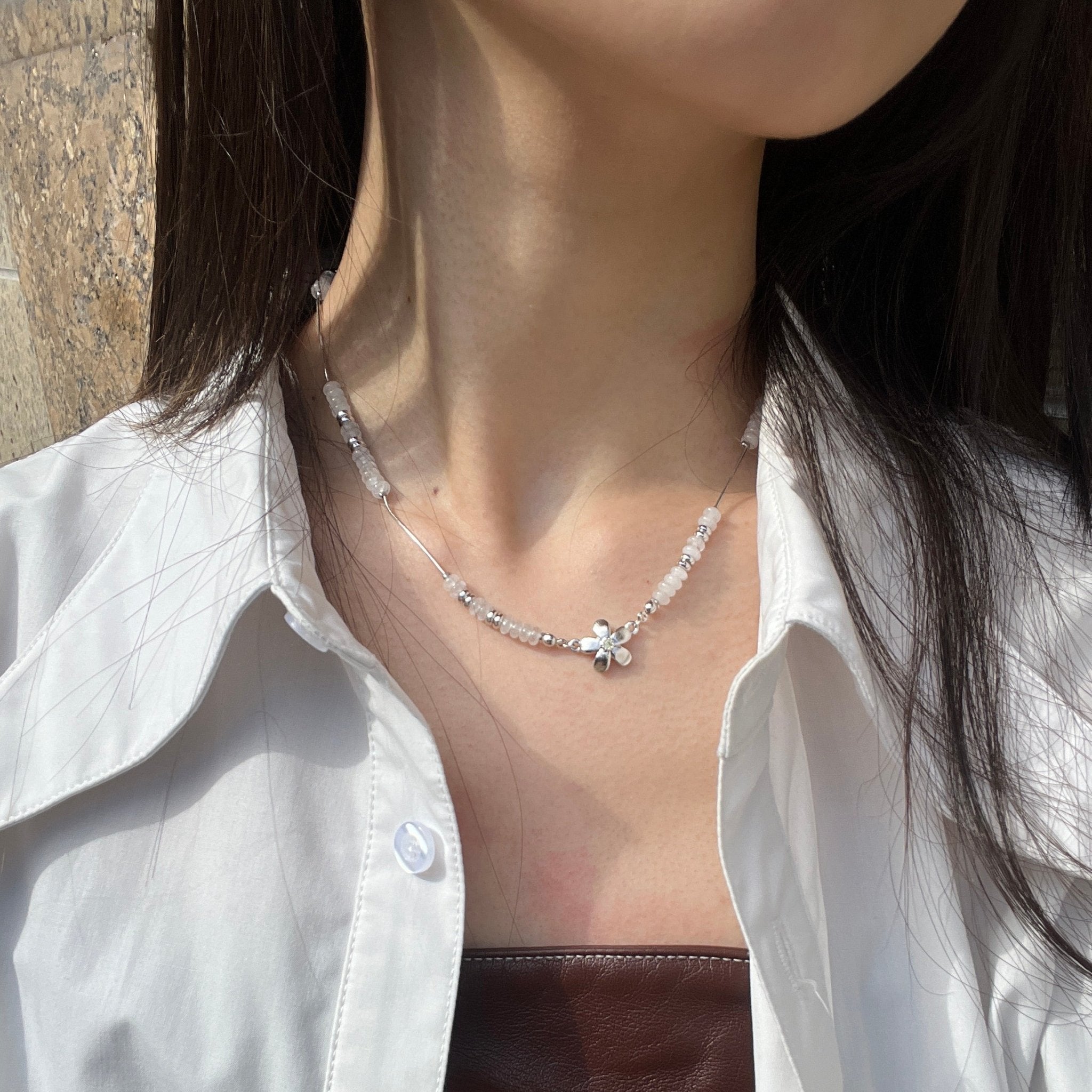 ToneTale Flower Rain Gypsophila Necklace in White Jade | MADAX