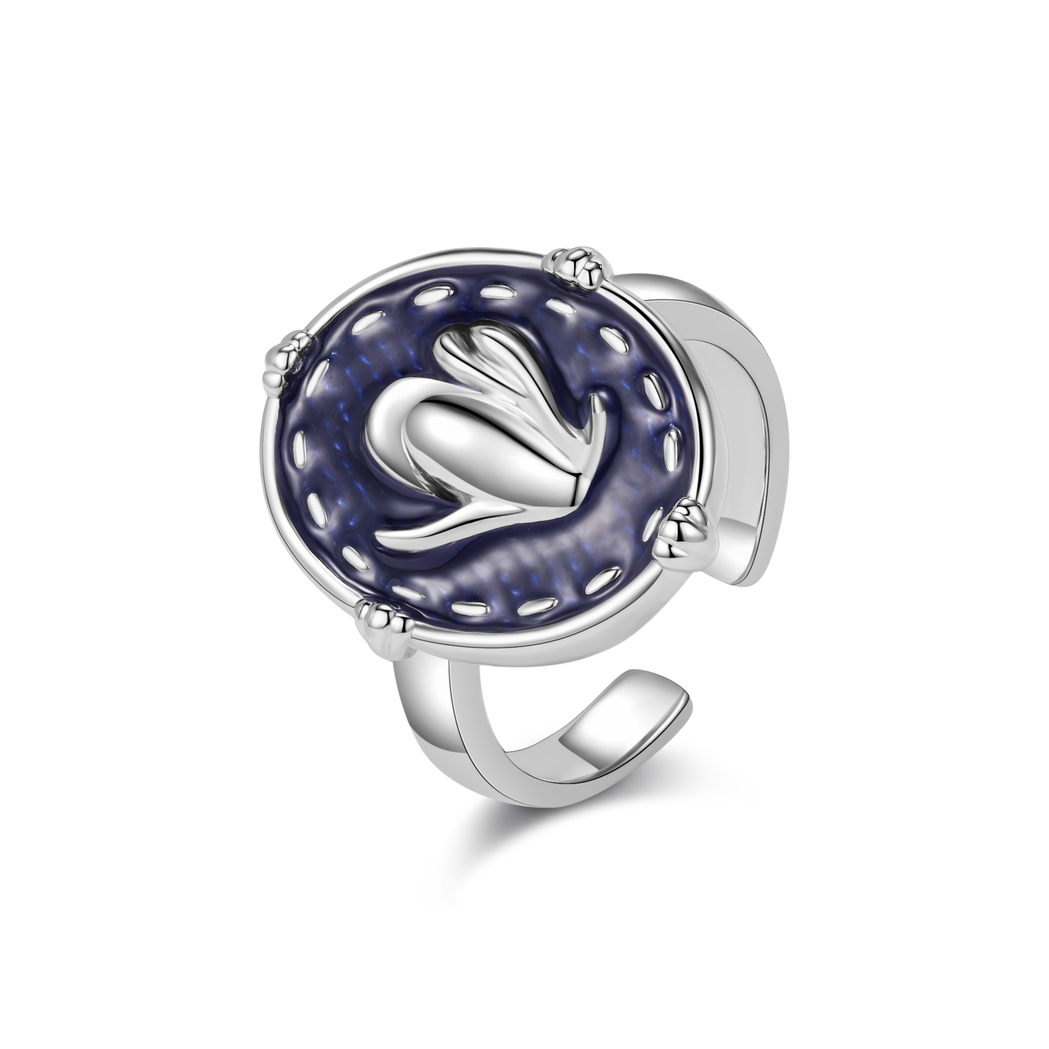 ToneTale Flower Rain Magnolia Denim Badge Ring White Gold | MADAX