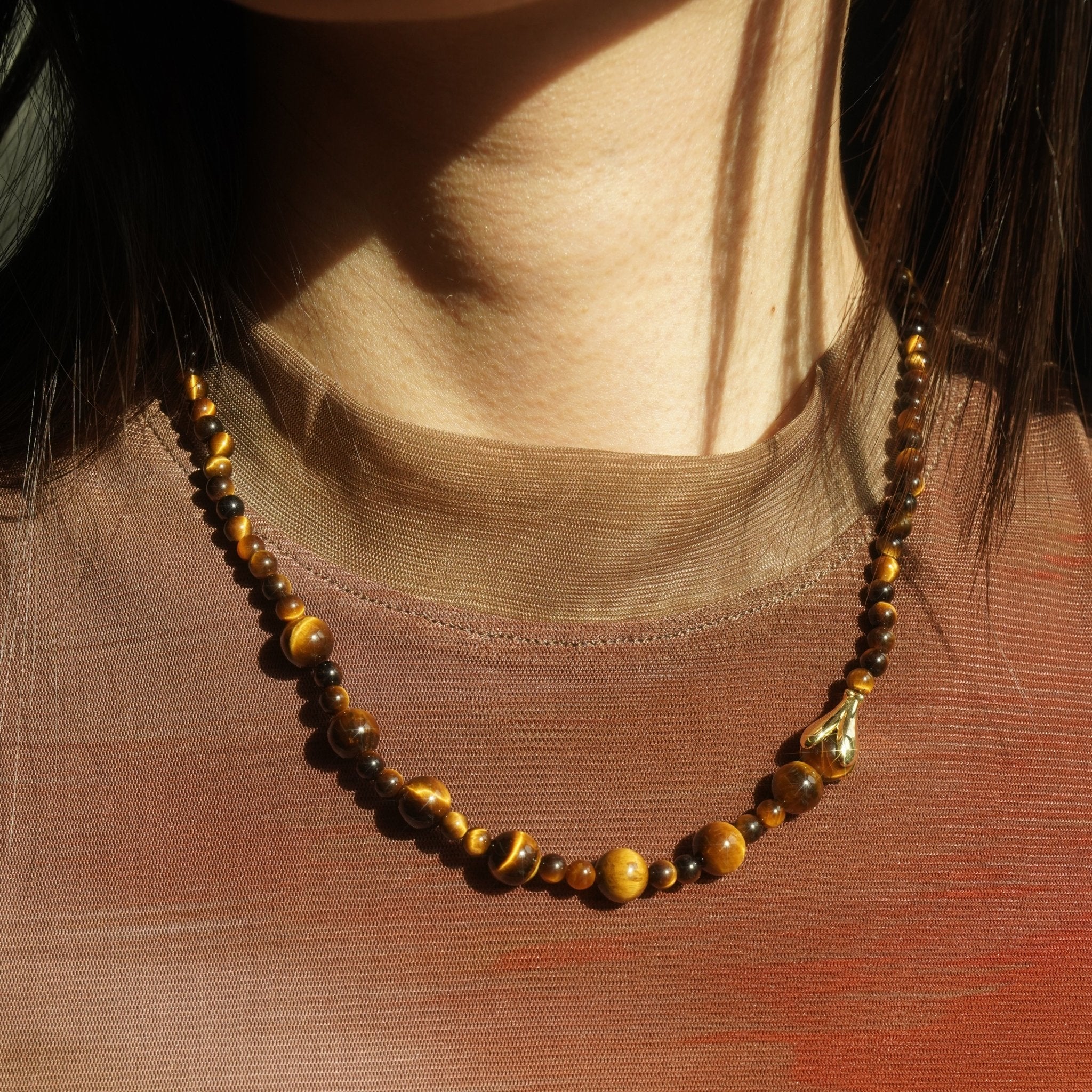 ToneTale Flower Rain Magnolia Water Dew Necklace Tiger Eye Stone | MADAX