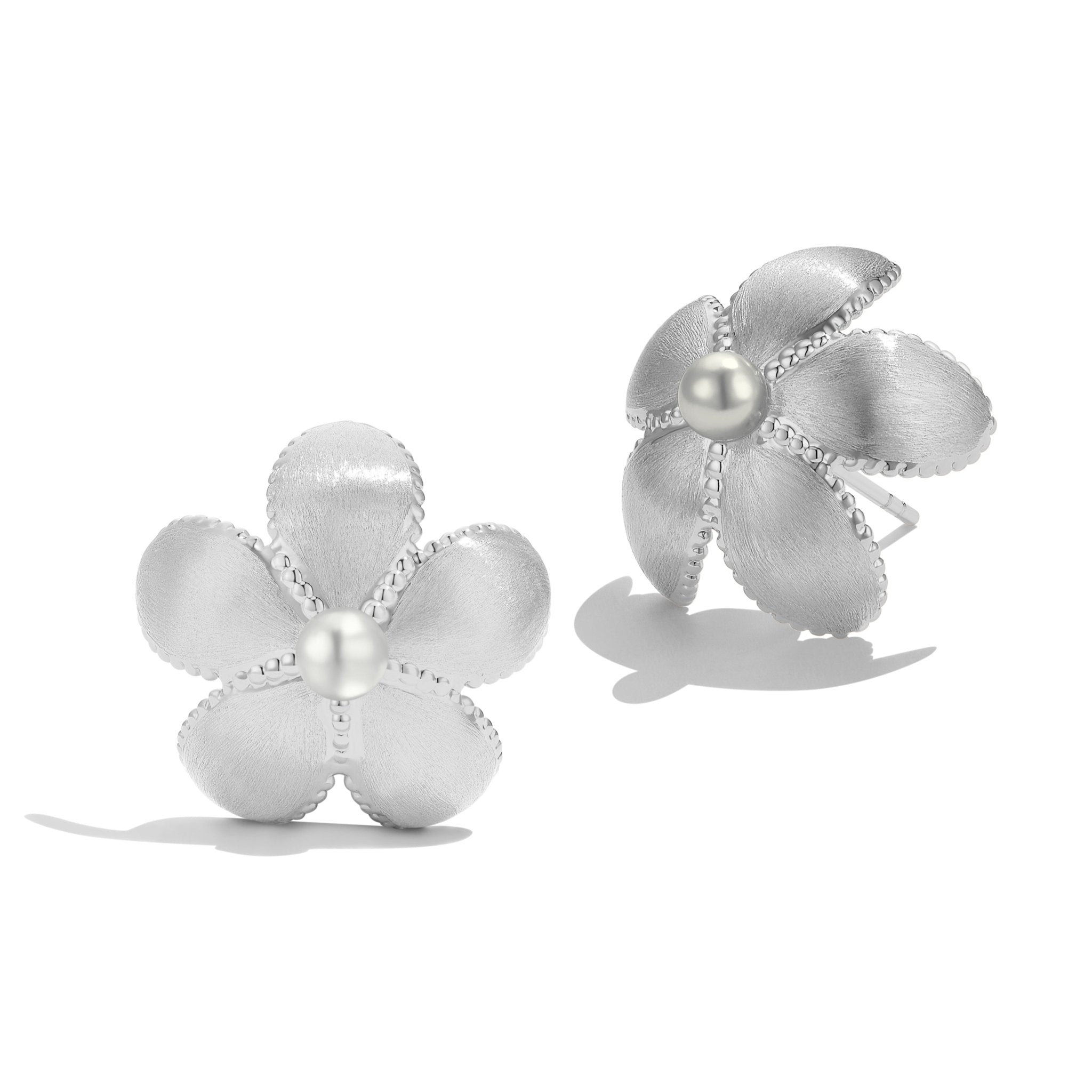 ToneTale Flower Rain Star Flower Large Earrings in White Gold | MADAX