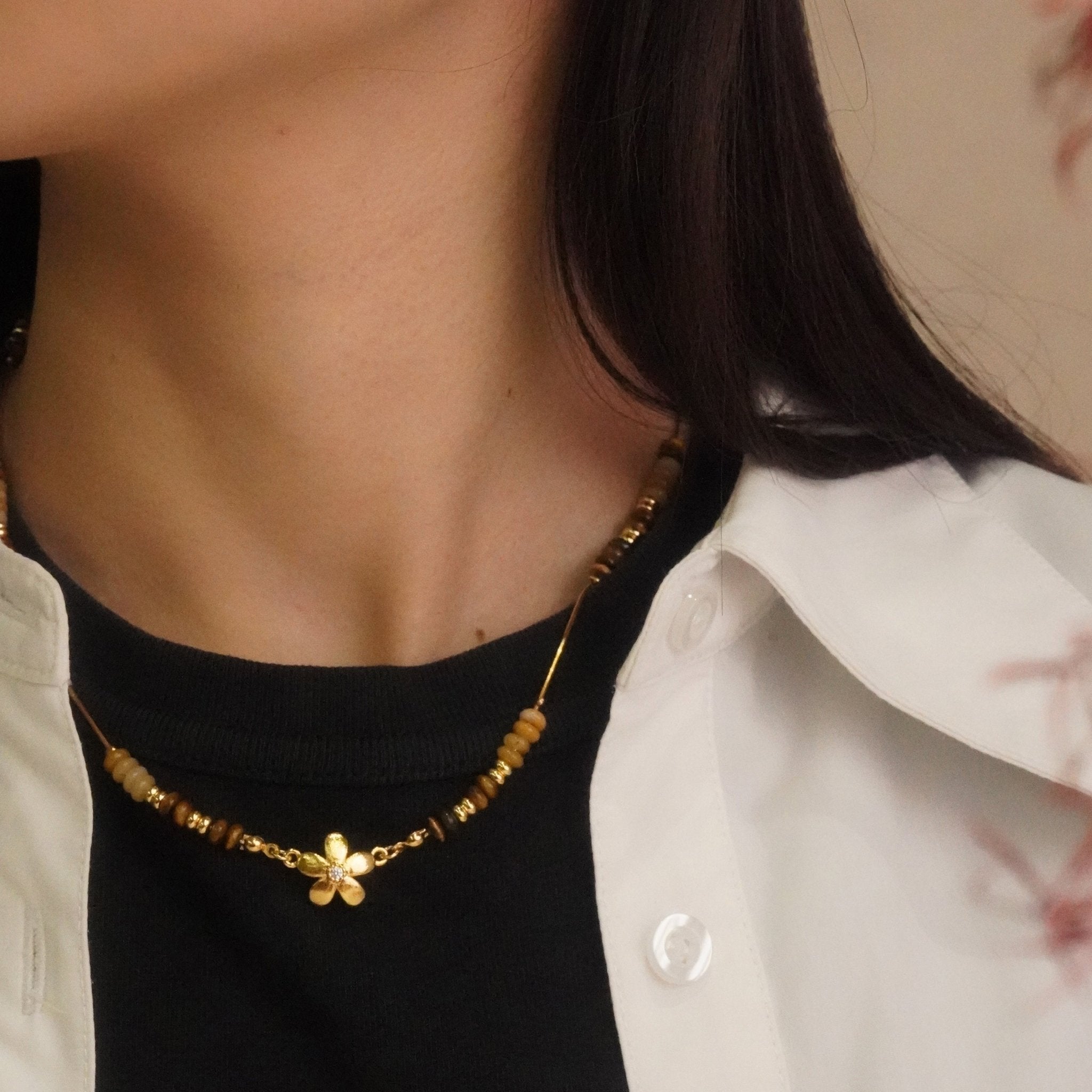 ToneTale Flower Rain Starry Sky Necklace in Golden Brown | MADAX