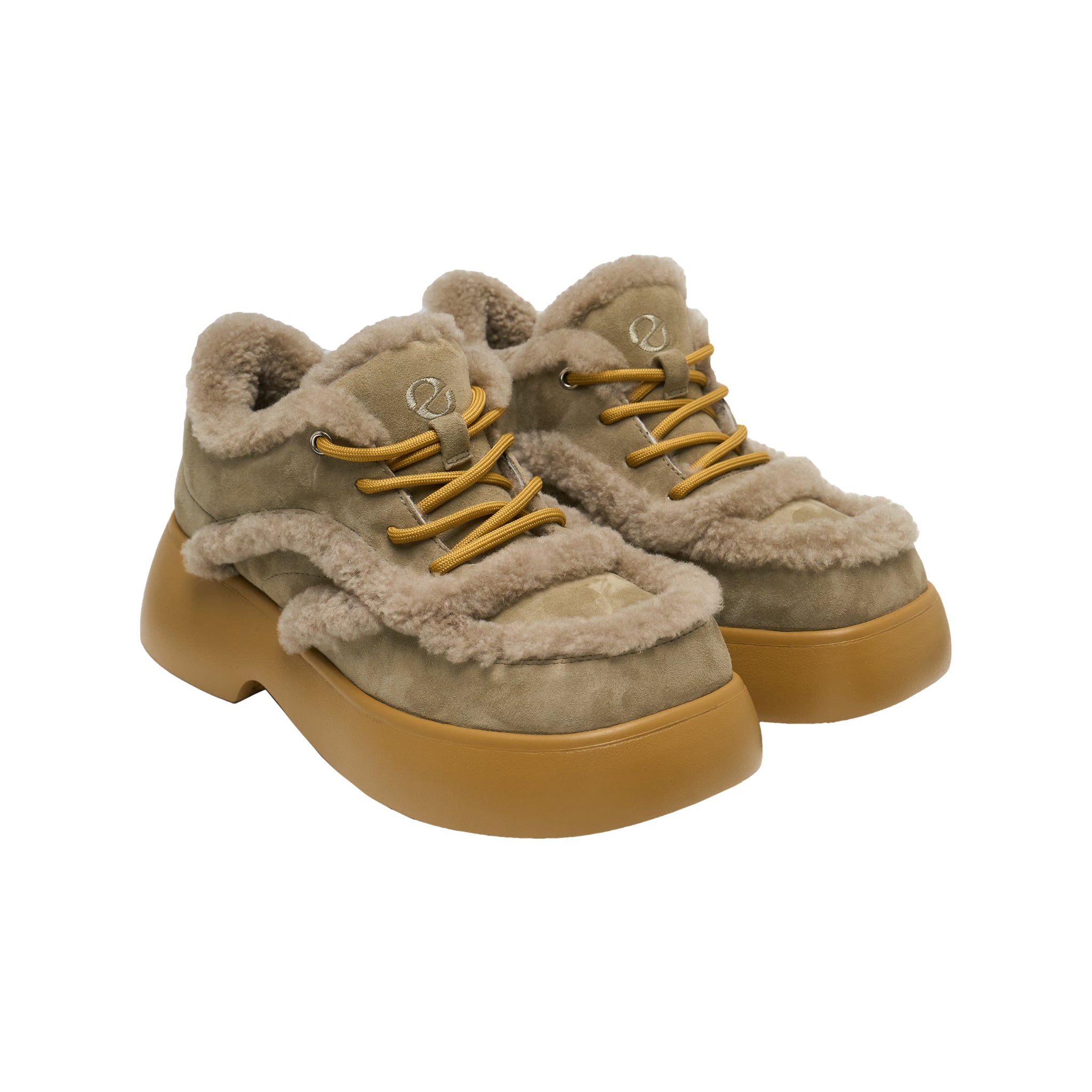 LOST IN ECHO Fluffy Round Toe Thick Soled Breadboard Shoes In Gray Green | MADAX