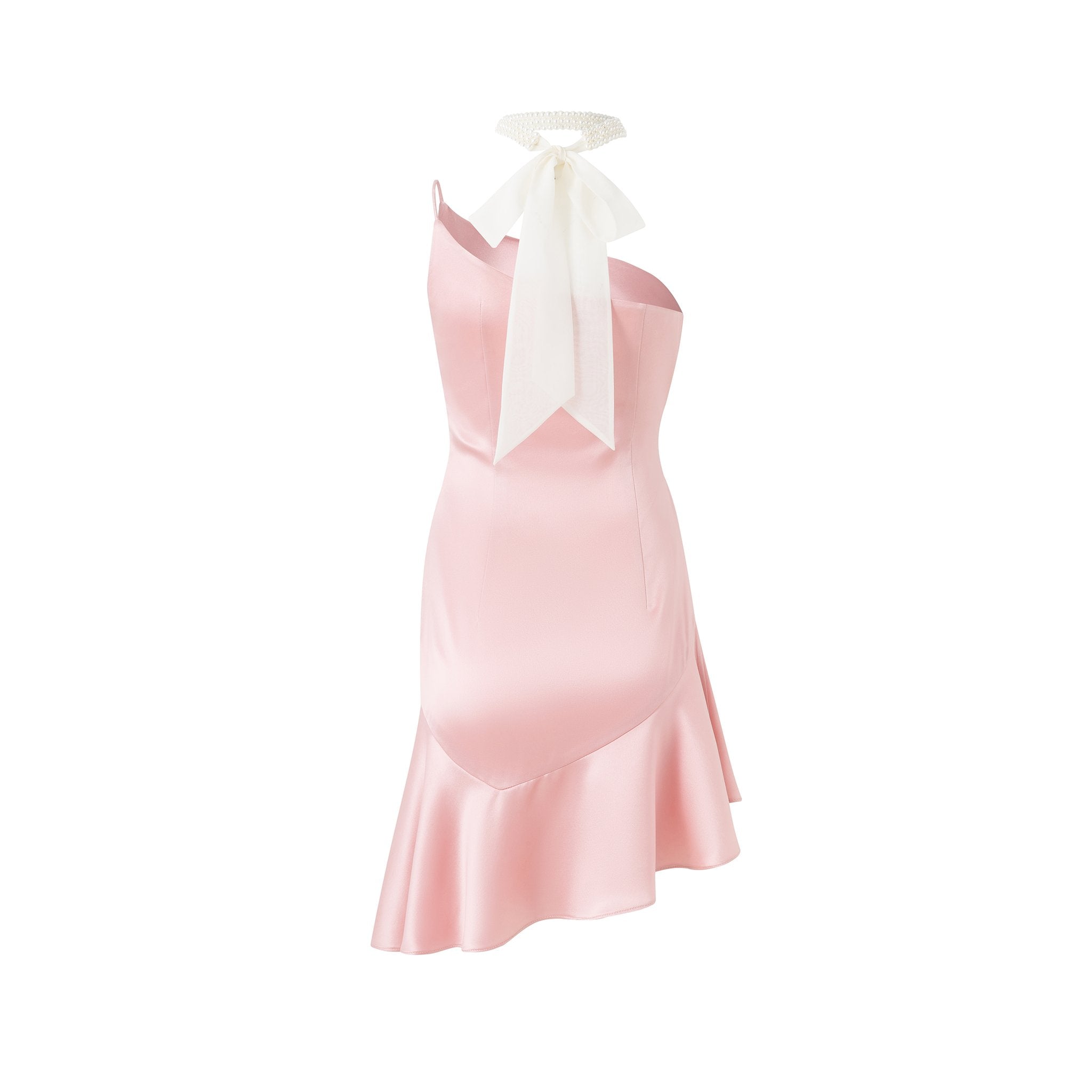 DIANA VEVINA Flutter Belt Slant Shoulder Irregular Dress Pink | MADA IN CHINA