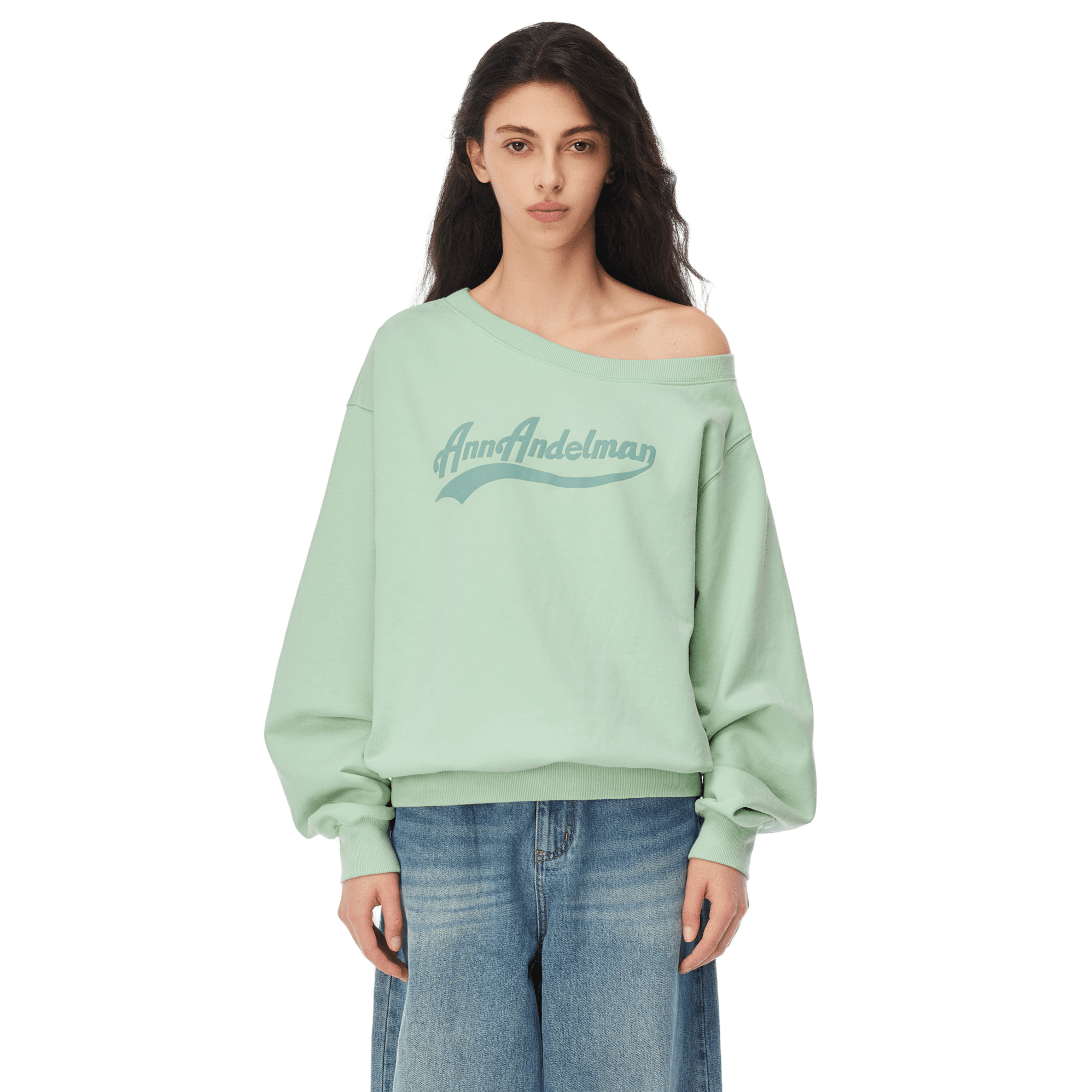 ANN ANDELMAN Foamed Print Off - Shoulder Sweatshirt in Green | MADAX