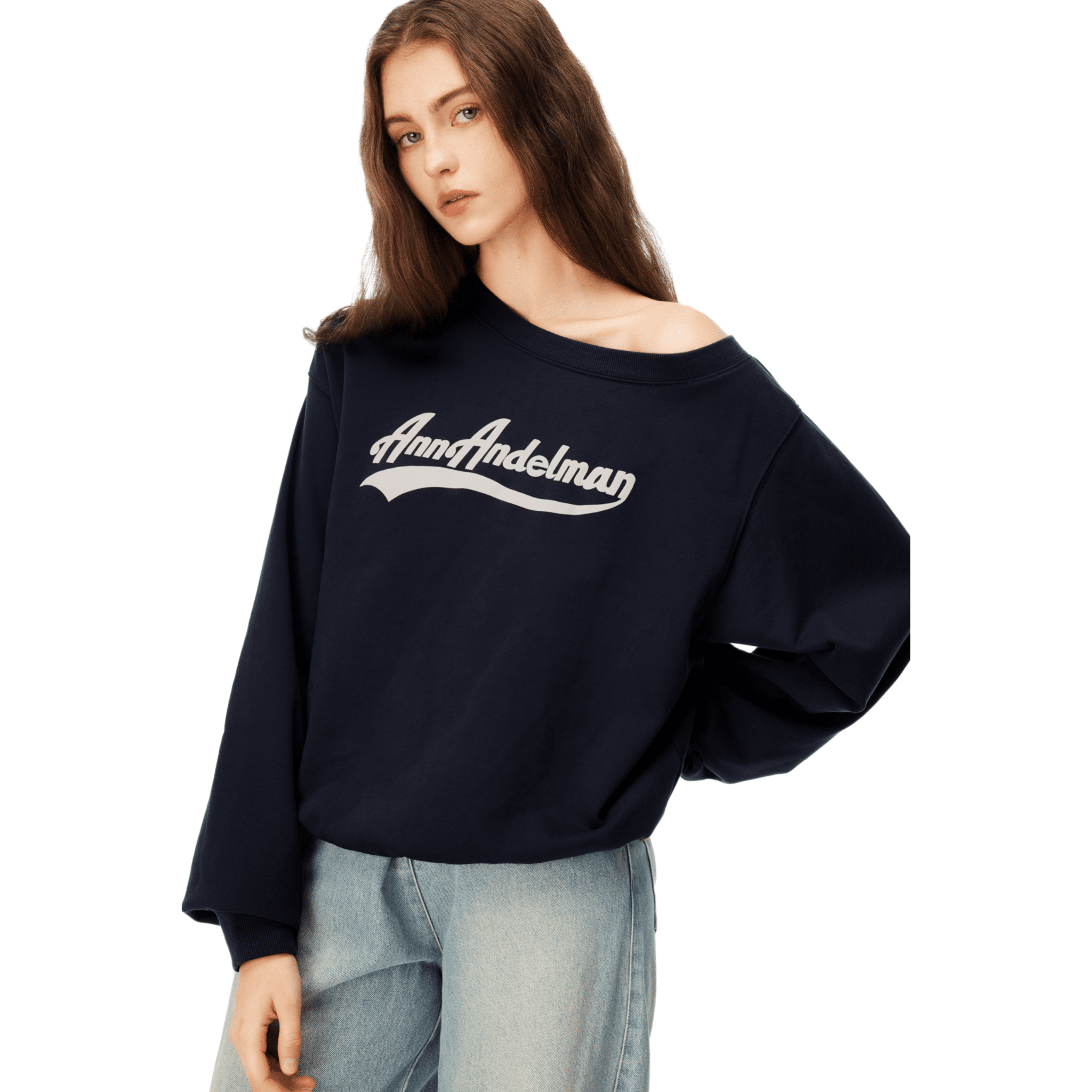ANN ANDELMAN Foamed Print Off - Shoulder Sweatshirt in Royal Blue | MADAX