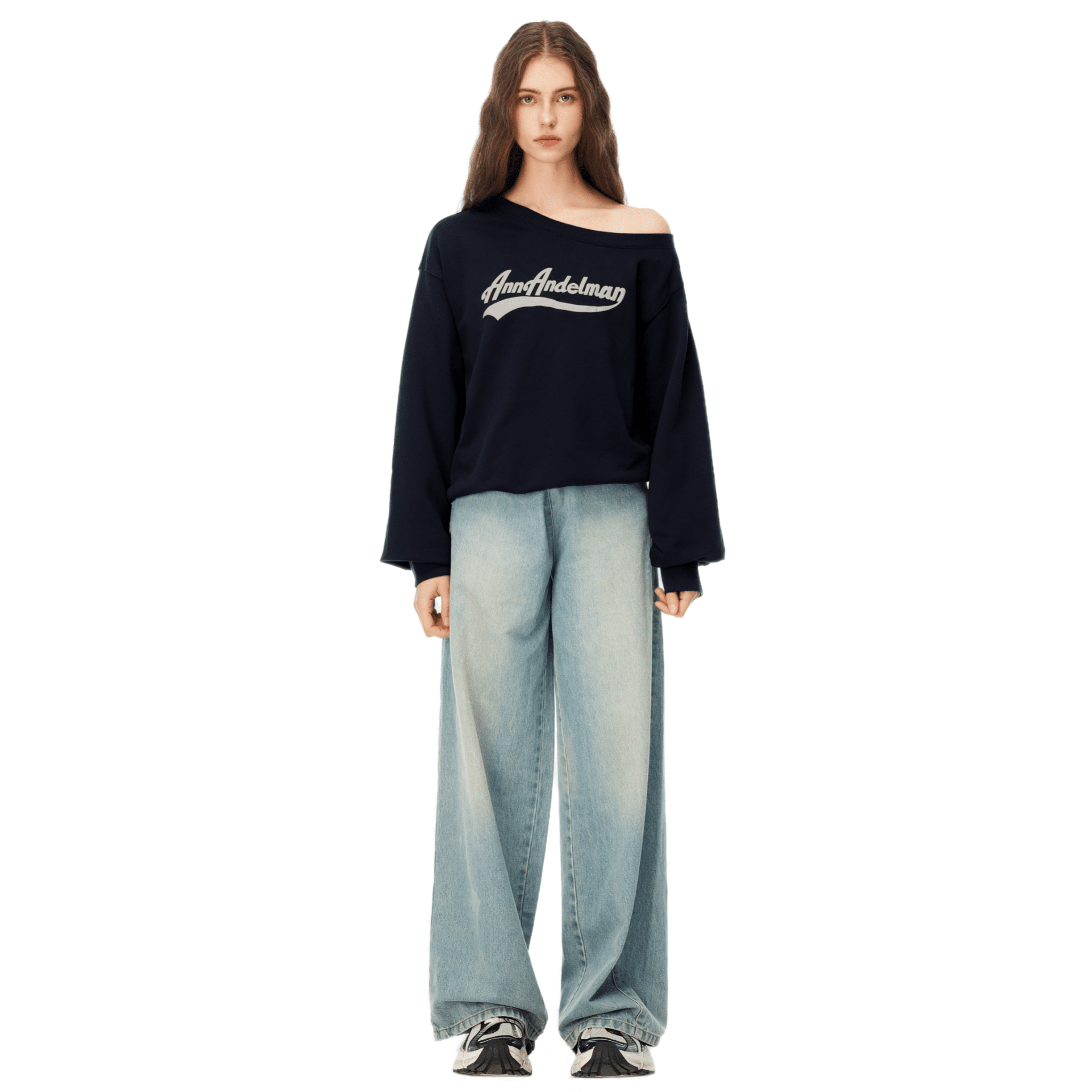 ANN ANDELMAN Foamed Print Off - Shoulder Sweatshirt in Royal Blue | MADAX