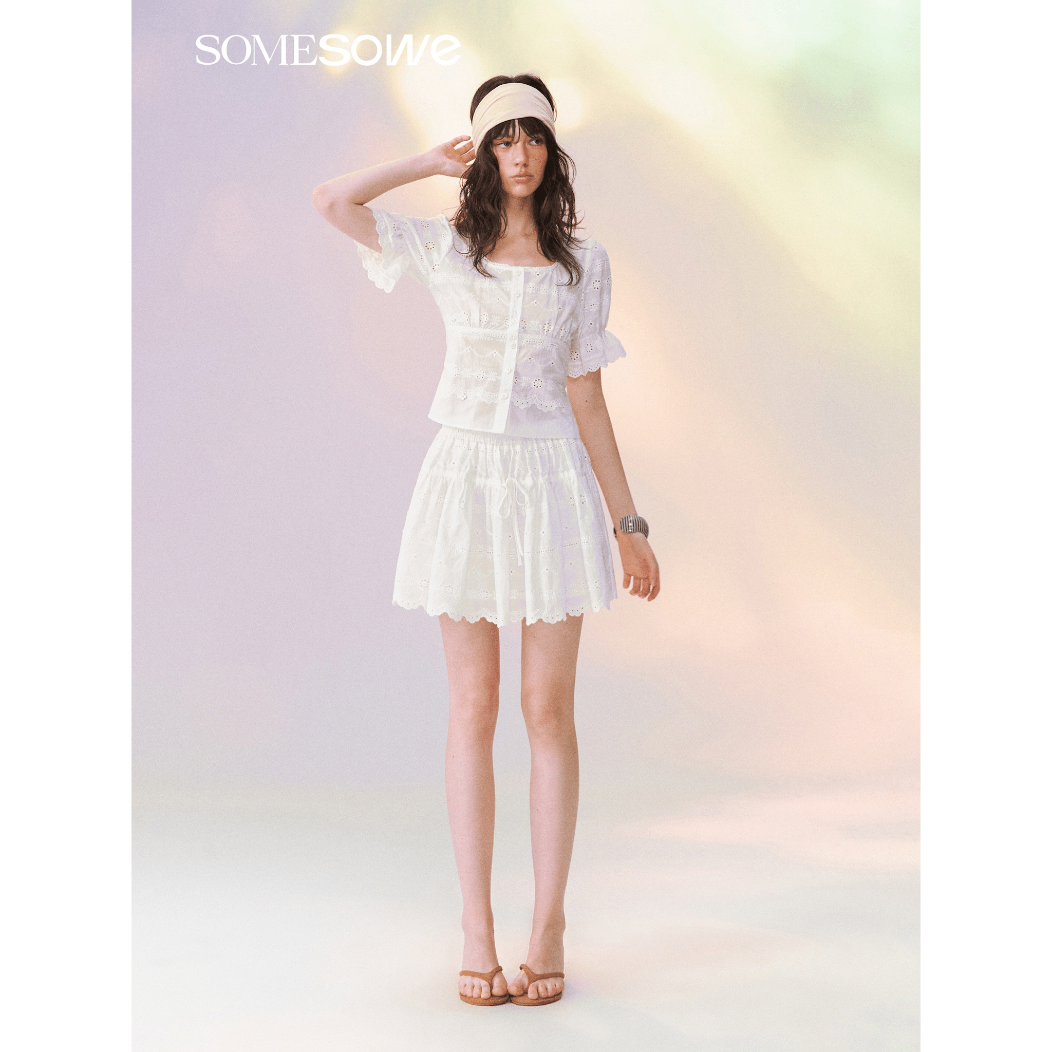 SOMESOWE French-style Openwork Embroidered Girl‘s Puffy Short Skirt in White | MADAX