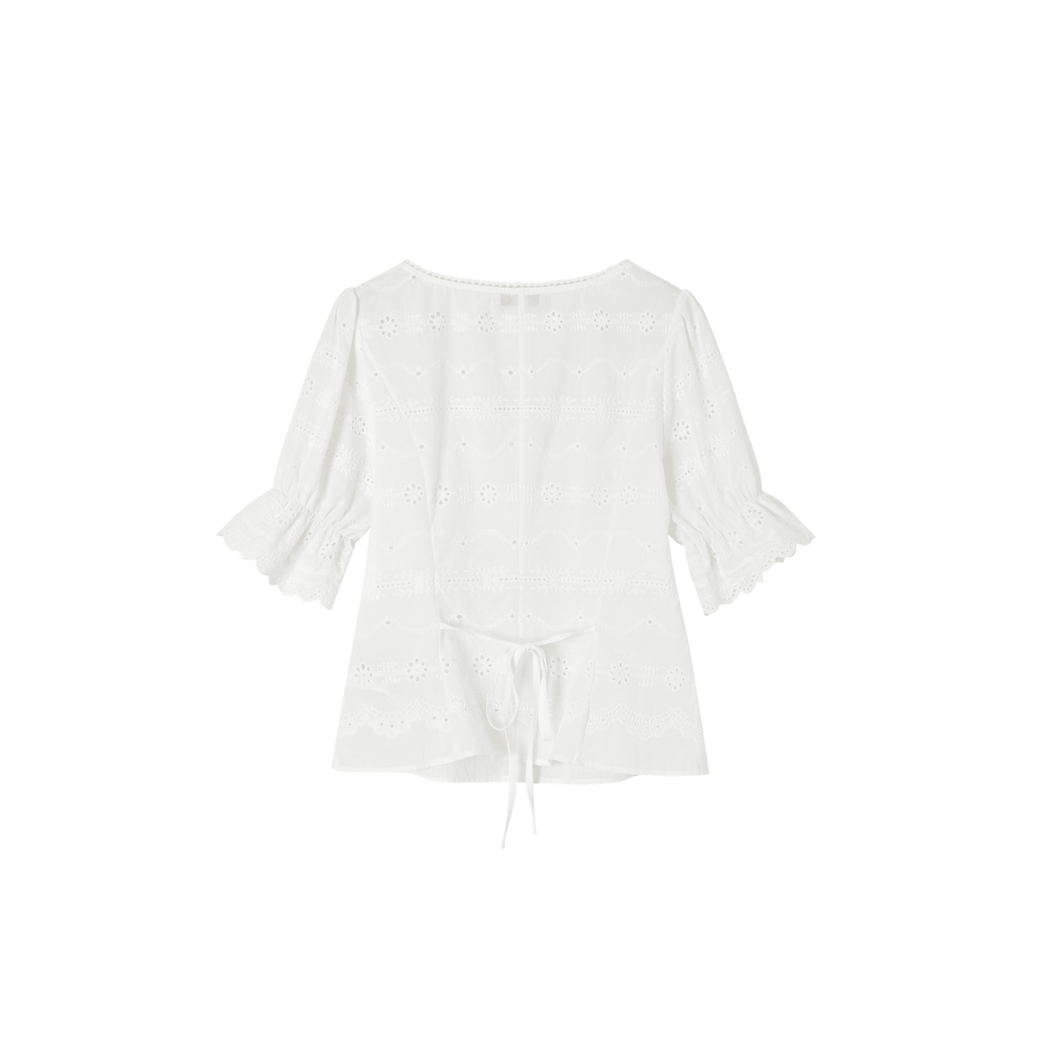 SOMESOWE French-style Openwork Embroidered Square Neck Fitted Waist Top in White | MADAX