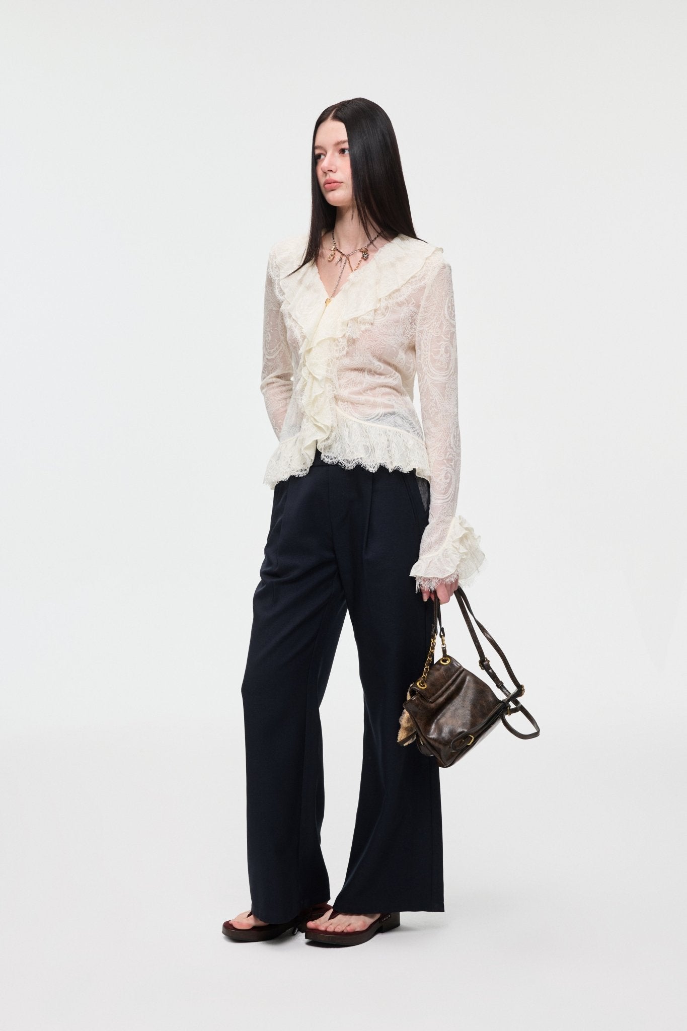 Alexia Sandra French - style Ruffled Lace Top In White | MADAX