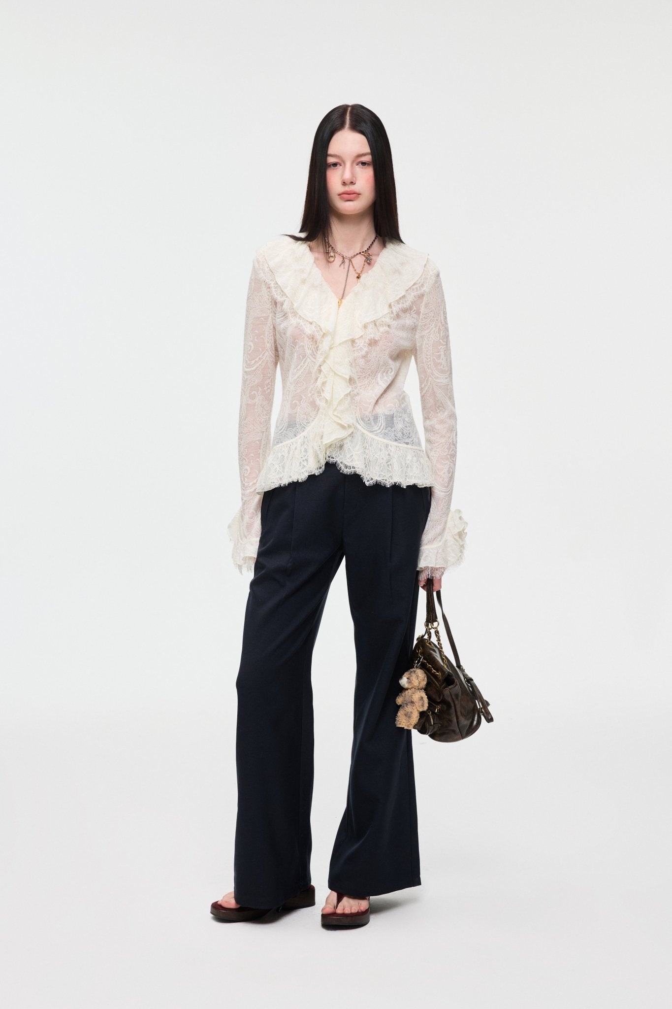 Alexia Sandra French - style Ruffled Lace Top In White | MADAX