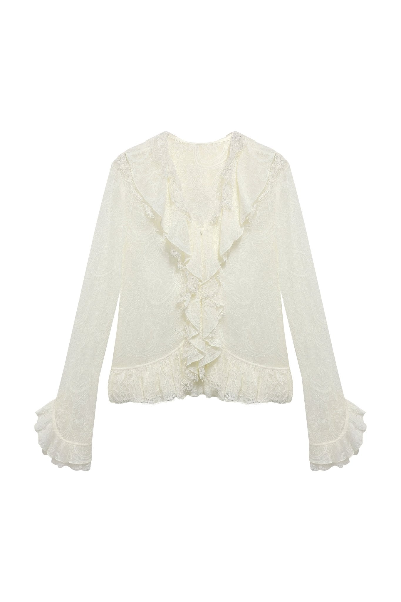 Alexia Sandra French - style Ruffled Lace Top In White | MADAX