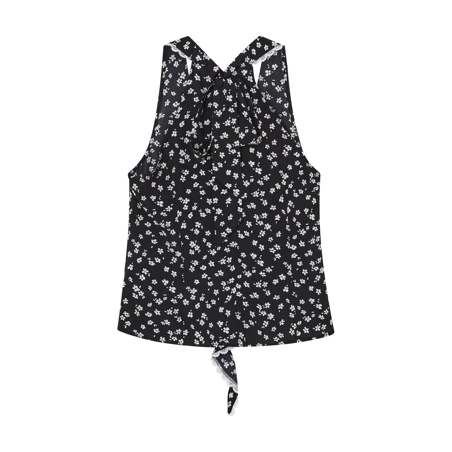 SOMESOWE French V - neck Lace Halterneck Top In Black | MADAX