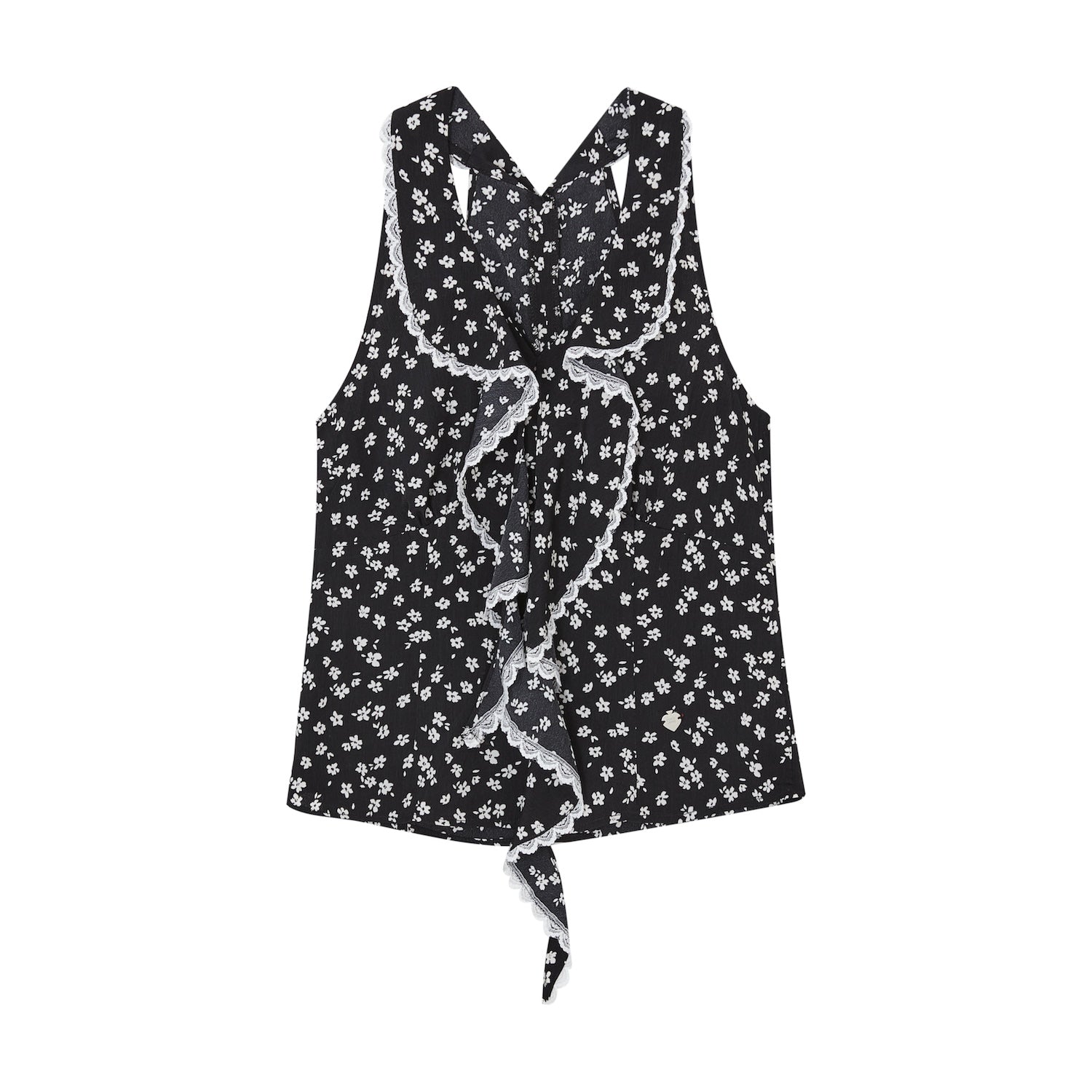 SOMESOWE French V - neck Lace Halterneck Top In Black | MADAX