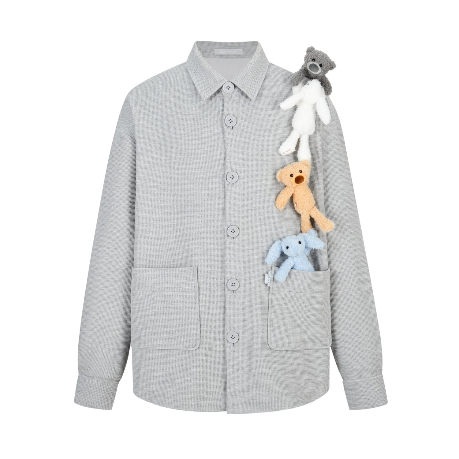 13DE MARZO Friends Hangout Waffle Check Shirt In Gray | MADAX