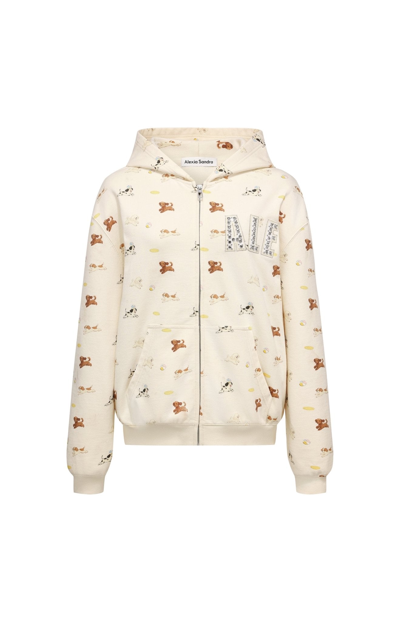 Alexia Sandra Frisbee Puppy Hoodie Zip - up Sweatshirt In Beige | MADAX