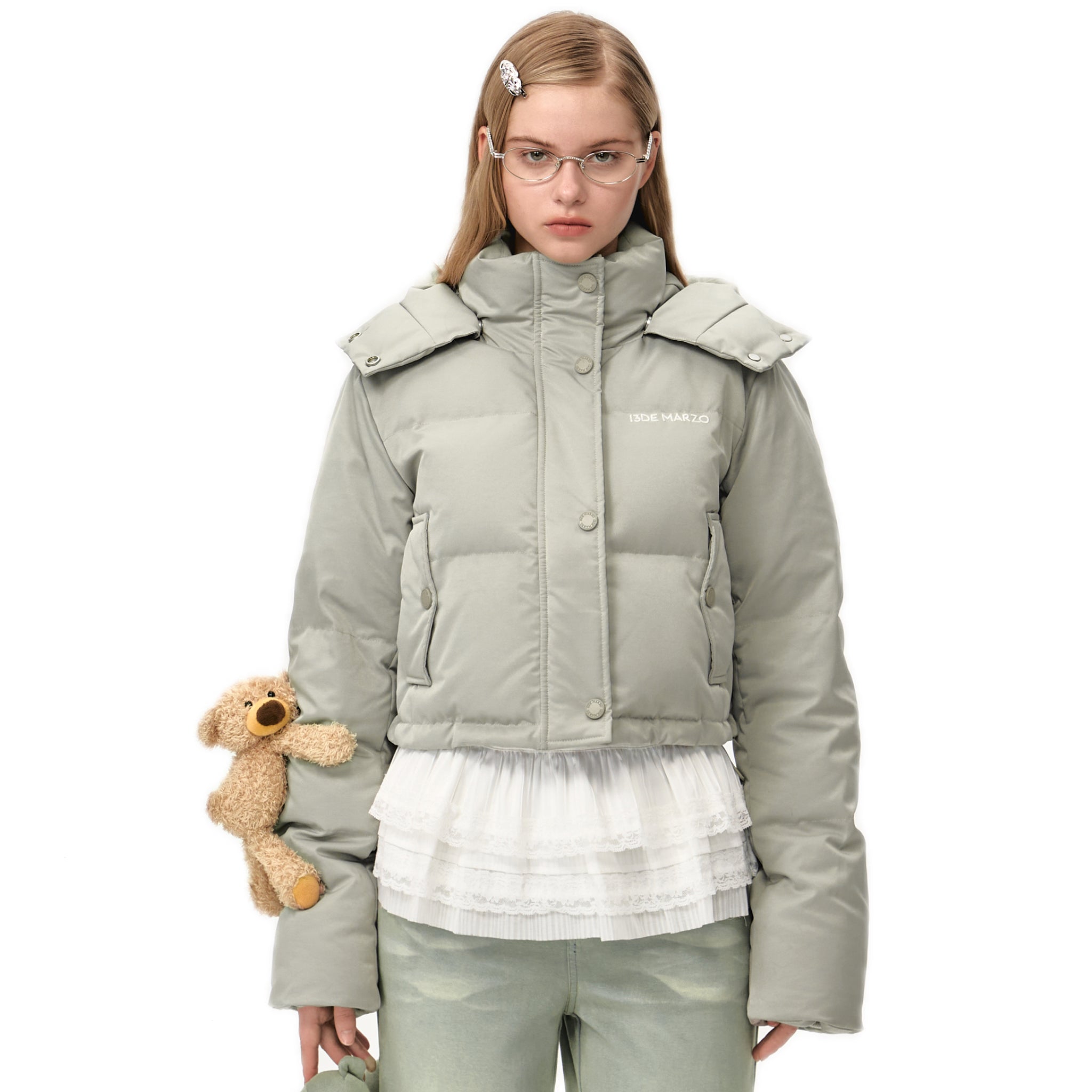 Doozoo Base Down Jacket In Khaki Gray