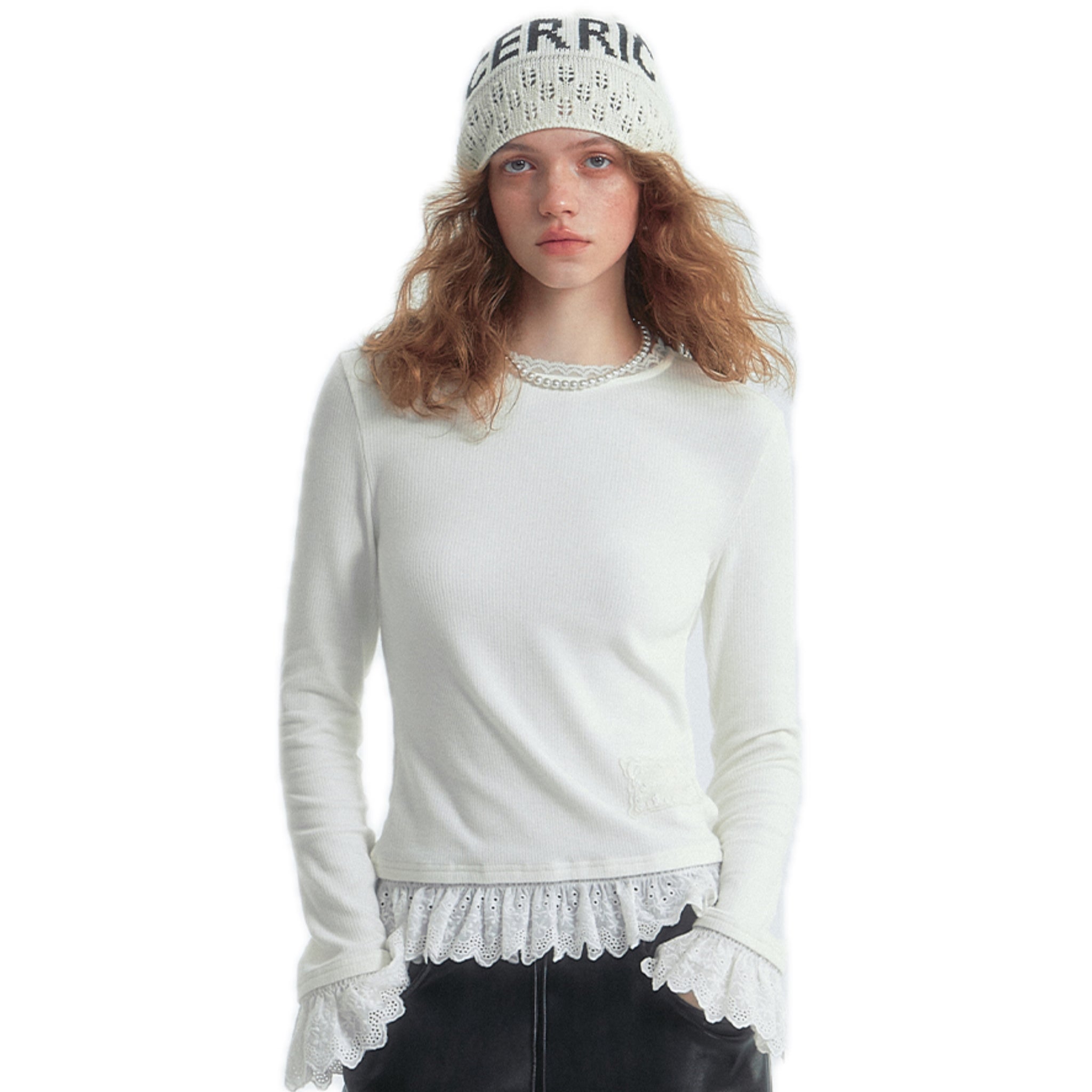 Petal Lace Warm Fleece Bottoming T-shirt