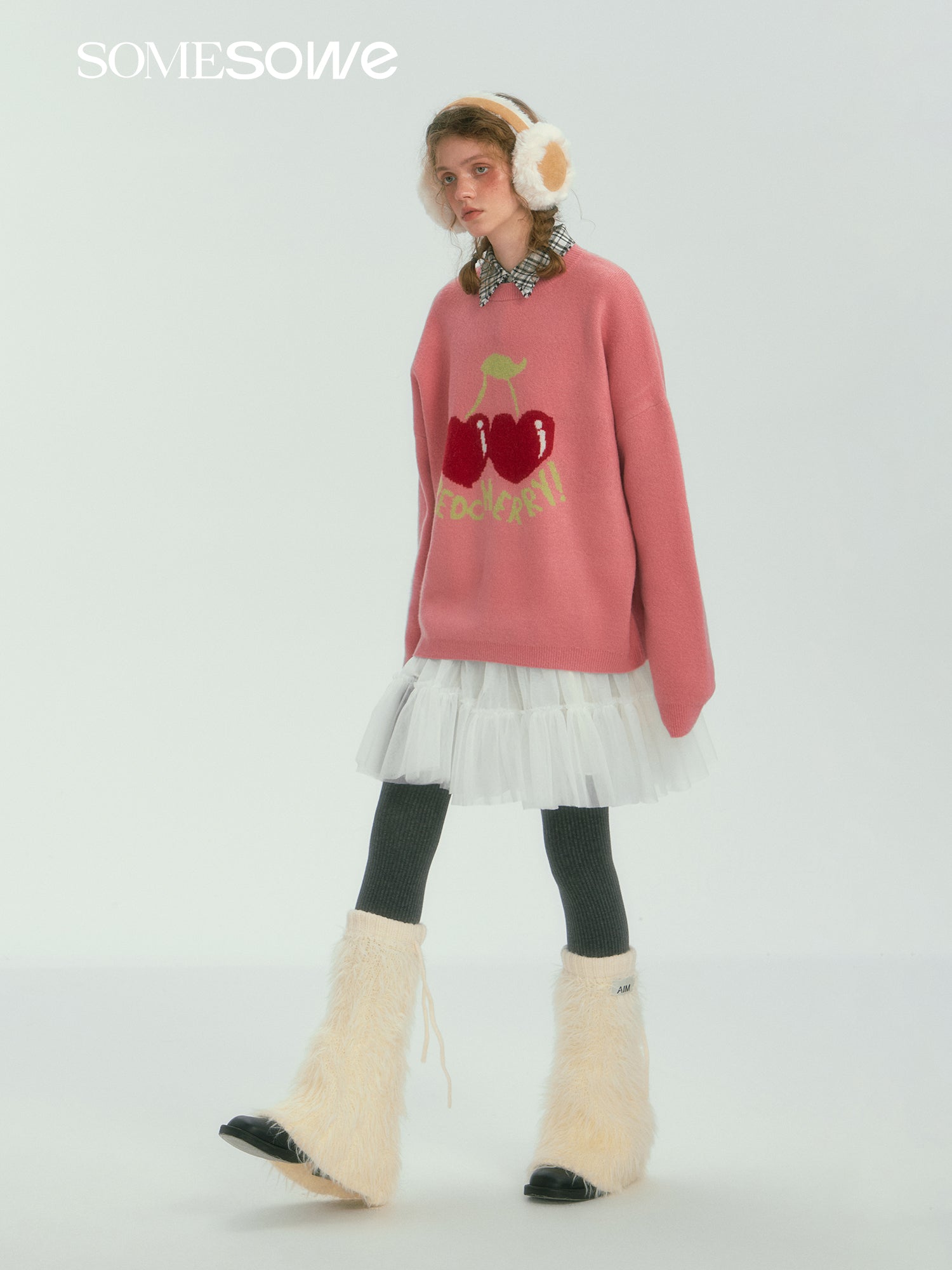 SOMESOWE Fruit Jacquard Oversized Sweater In Pink | MADAX