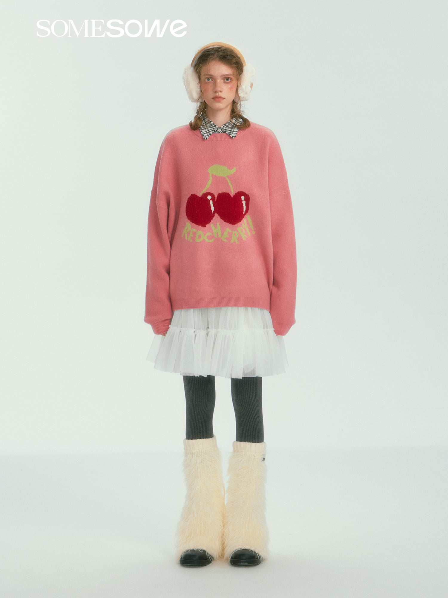 SOMESOWE Fruit Jacquard Oversized Sweater In Pink | MADAX