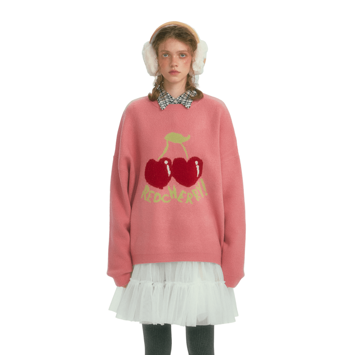 SOMESOWE Fruit Jacquard Oversized Sweater In Pink | MADAX