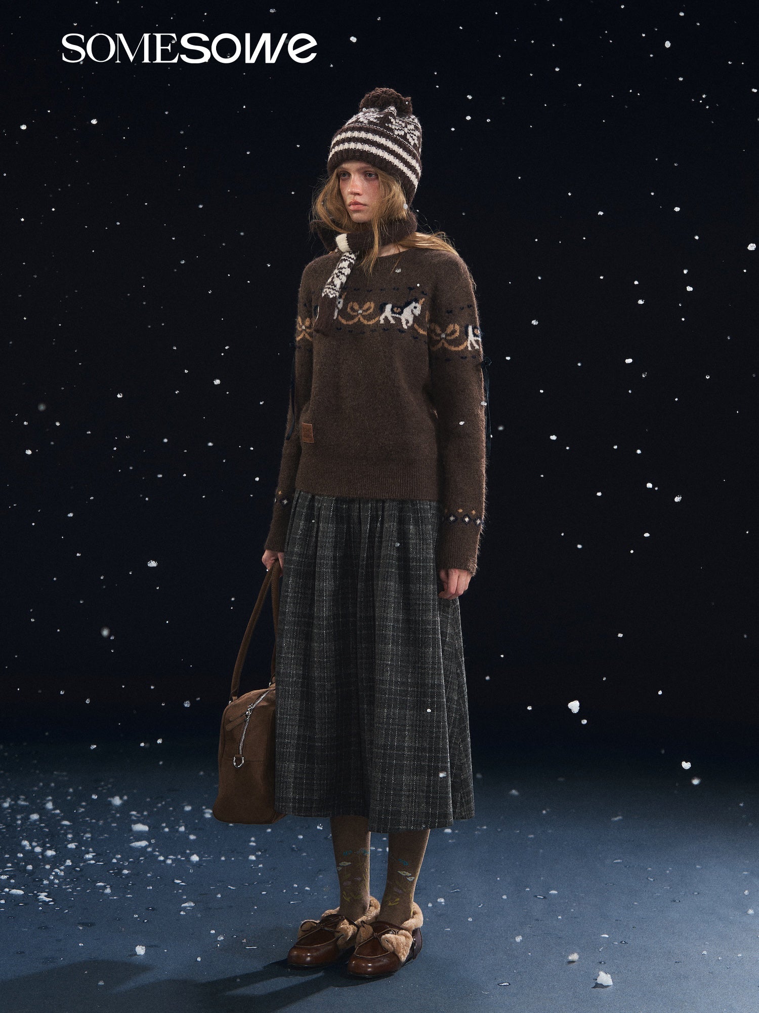 SOMESOWE Fun Spinning Pony Jacquard Sweater In Brown | MADAX