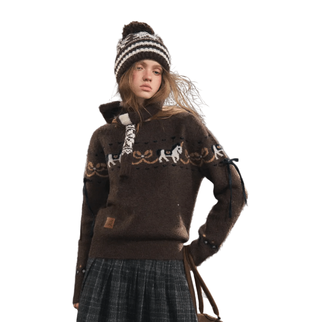 SOMESOWE Fun Spinning Pony Jacquard Sweater In Brown | MADAX