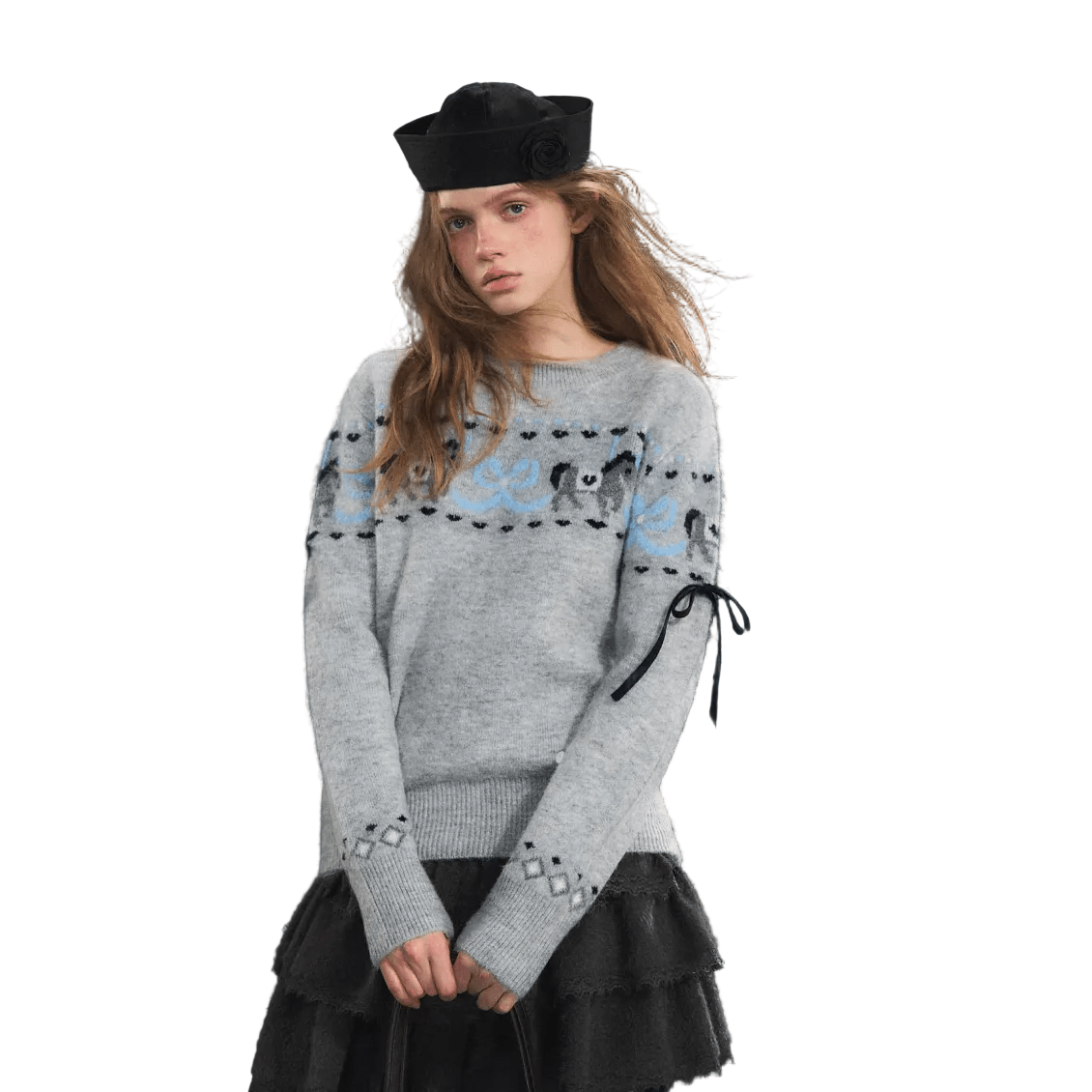 SOMESOWE Fun Spinning Pony Jacquard Sweater In Grey | MADAX