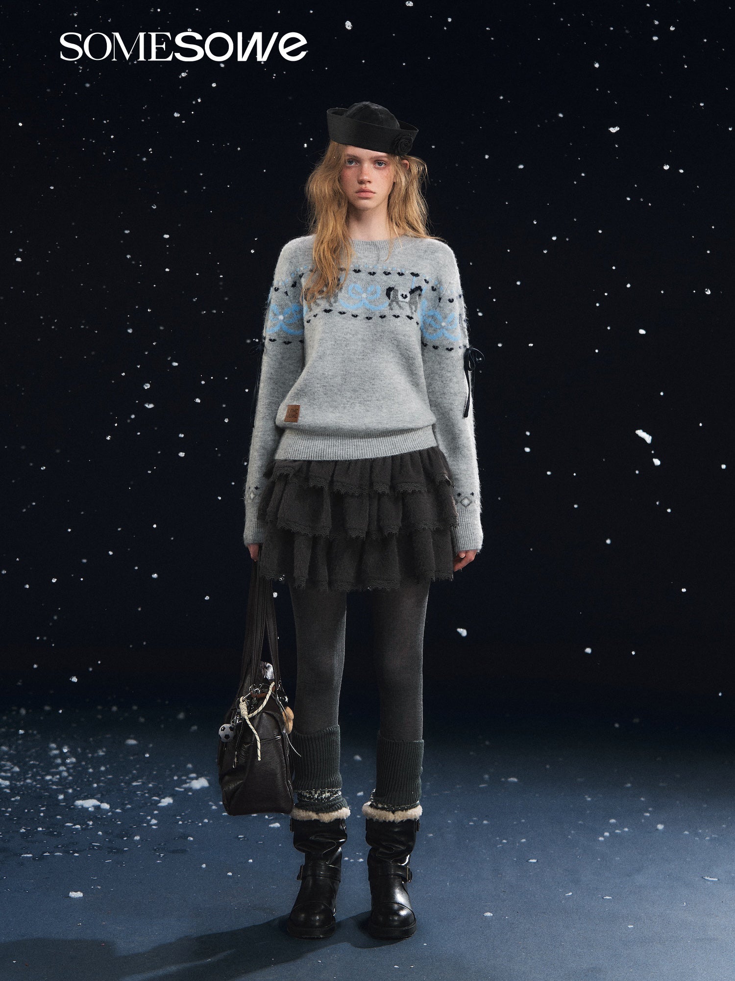 SOMESOWE Fun Spinning Pony Jacquard Sweater In Grey | MADAX