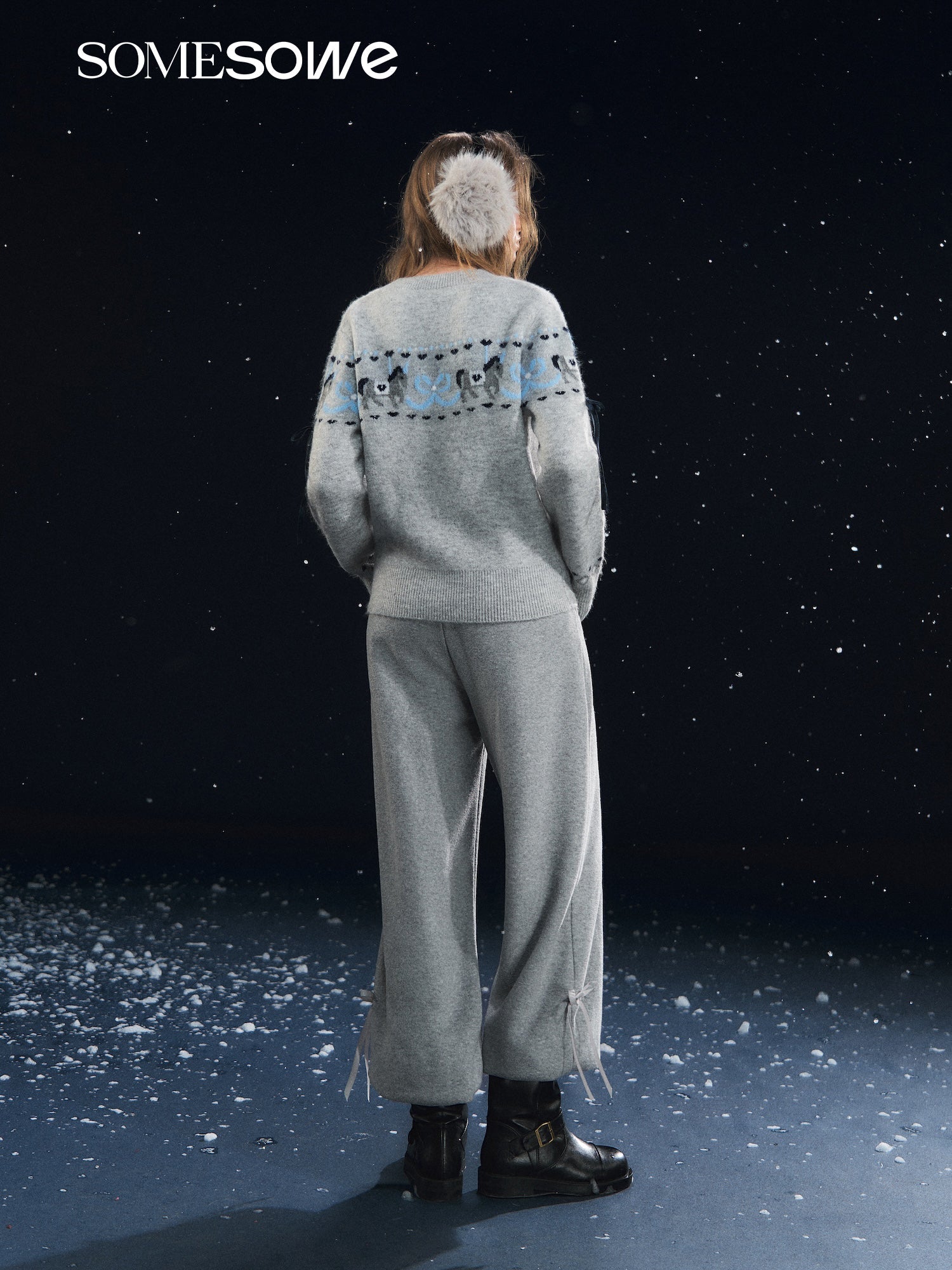 SOMESOWE Fun Spinning Pony Jacquard Sweater In Grey | MADAX