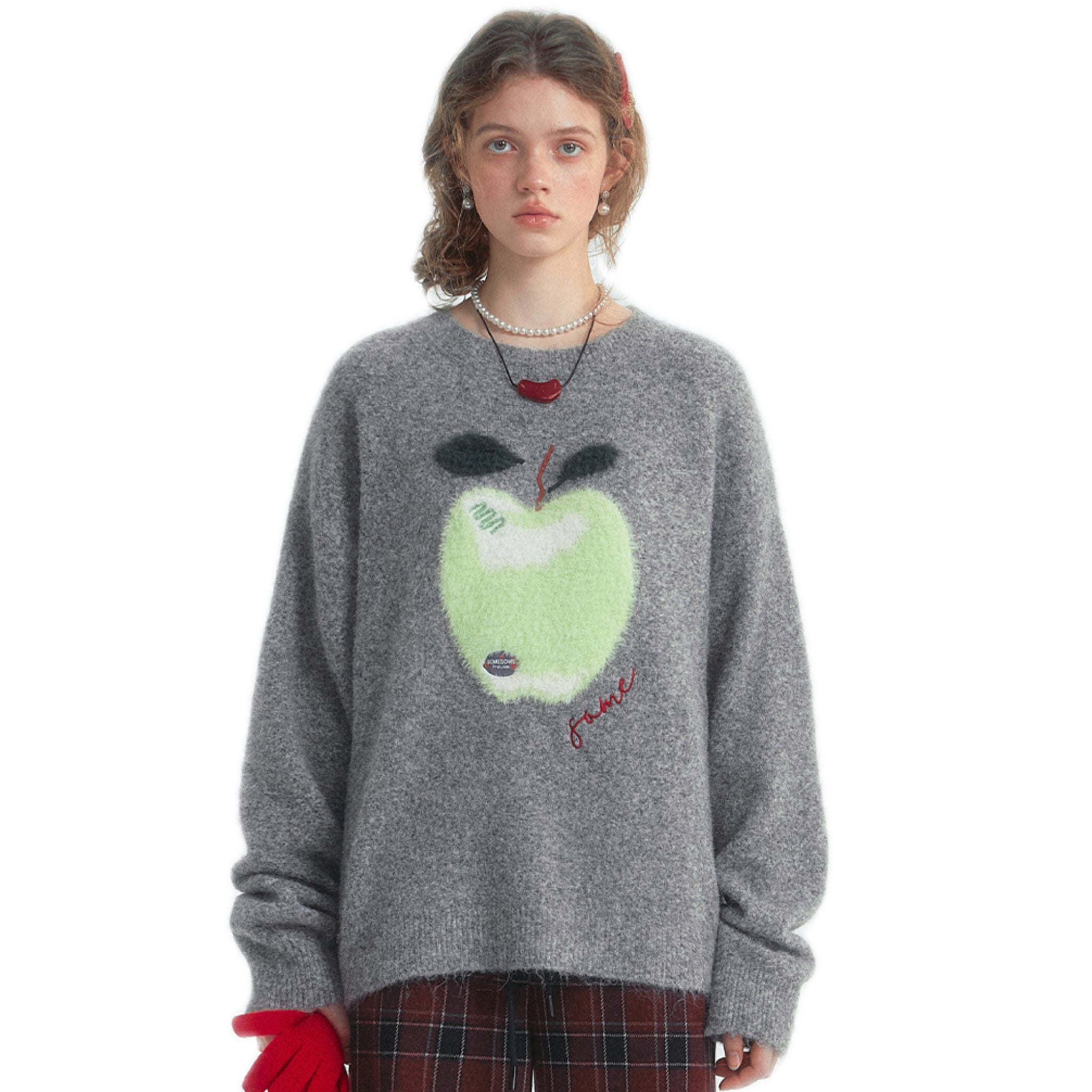 SOMESOWE Funny Apple Cloud Sweater In Gray | MADAX