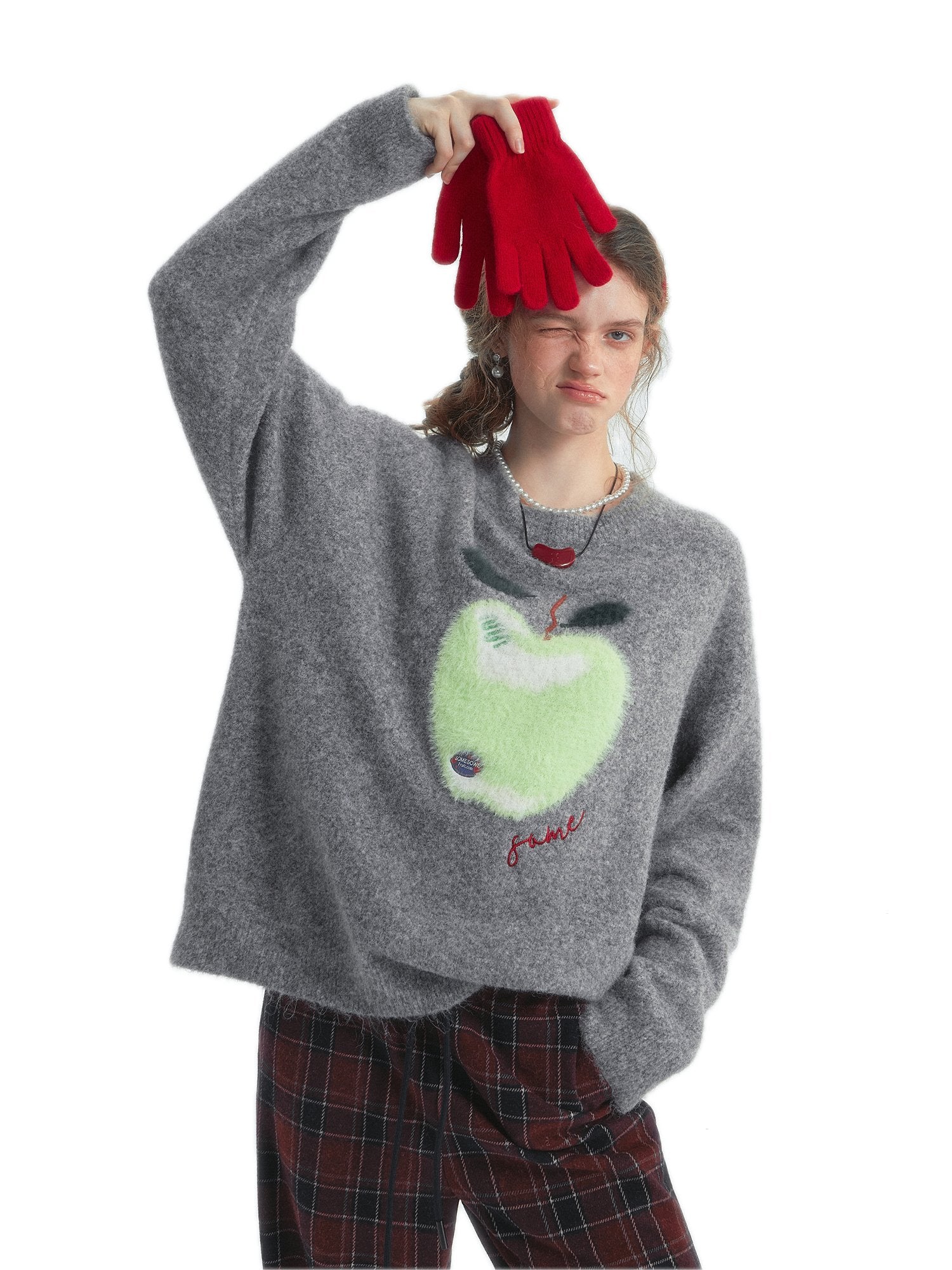 SOMESOWE Funny Apple Cloud Sweater In Gray | MADAX