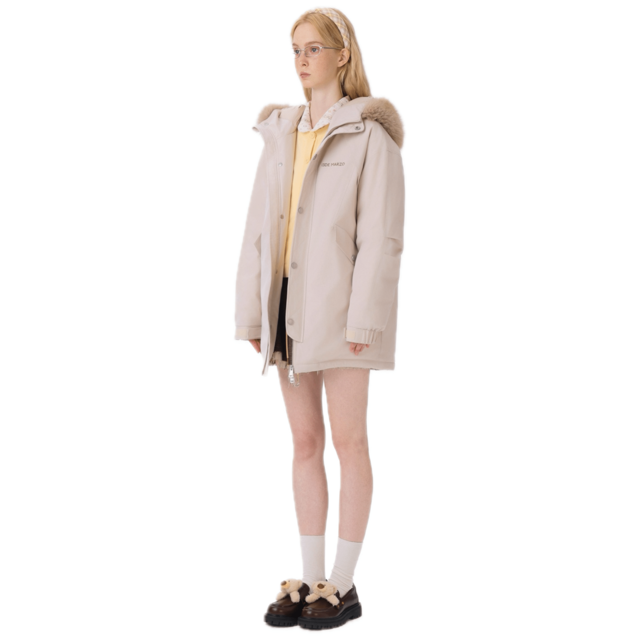 13DE MARZO Fur Collar Parka Down Jacket in Khaki | MADAX