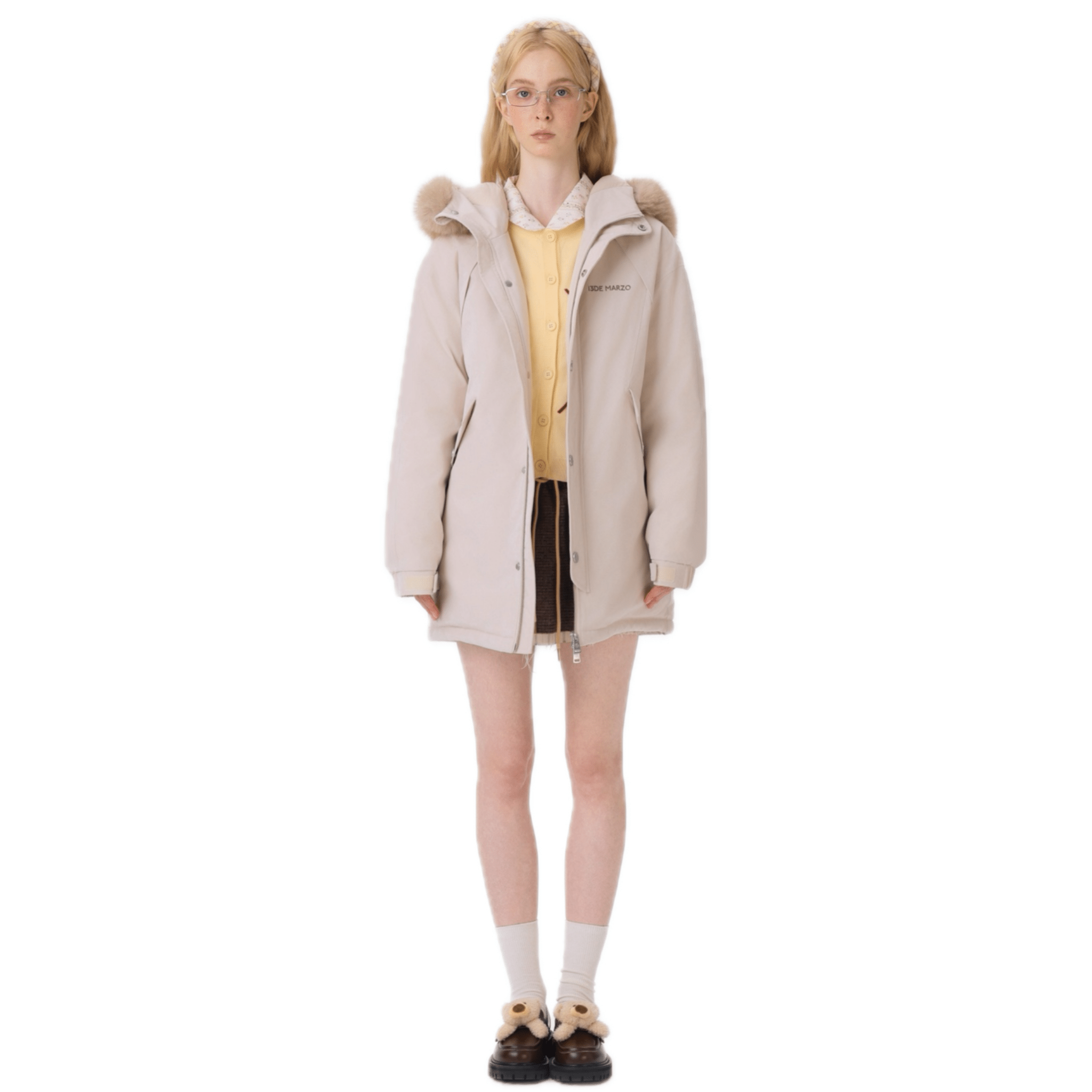 13DE MARZO Fur Collar Parka Down Jacket in Khaki | MADAX