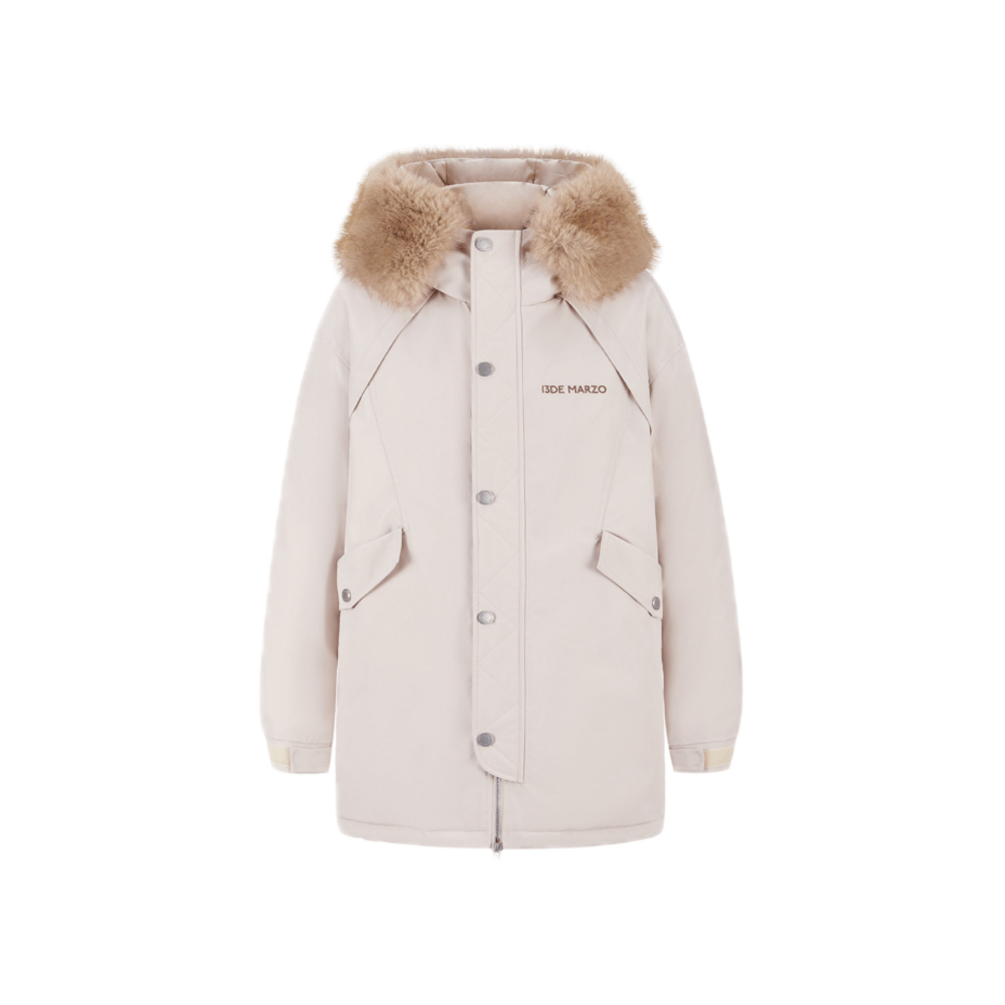 13DE MARZO Fur Collar Parka Down Jacket in Khaki | MADAX