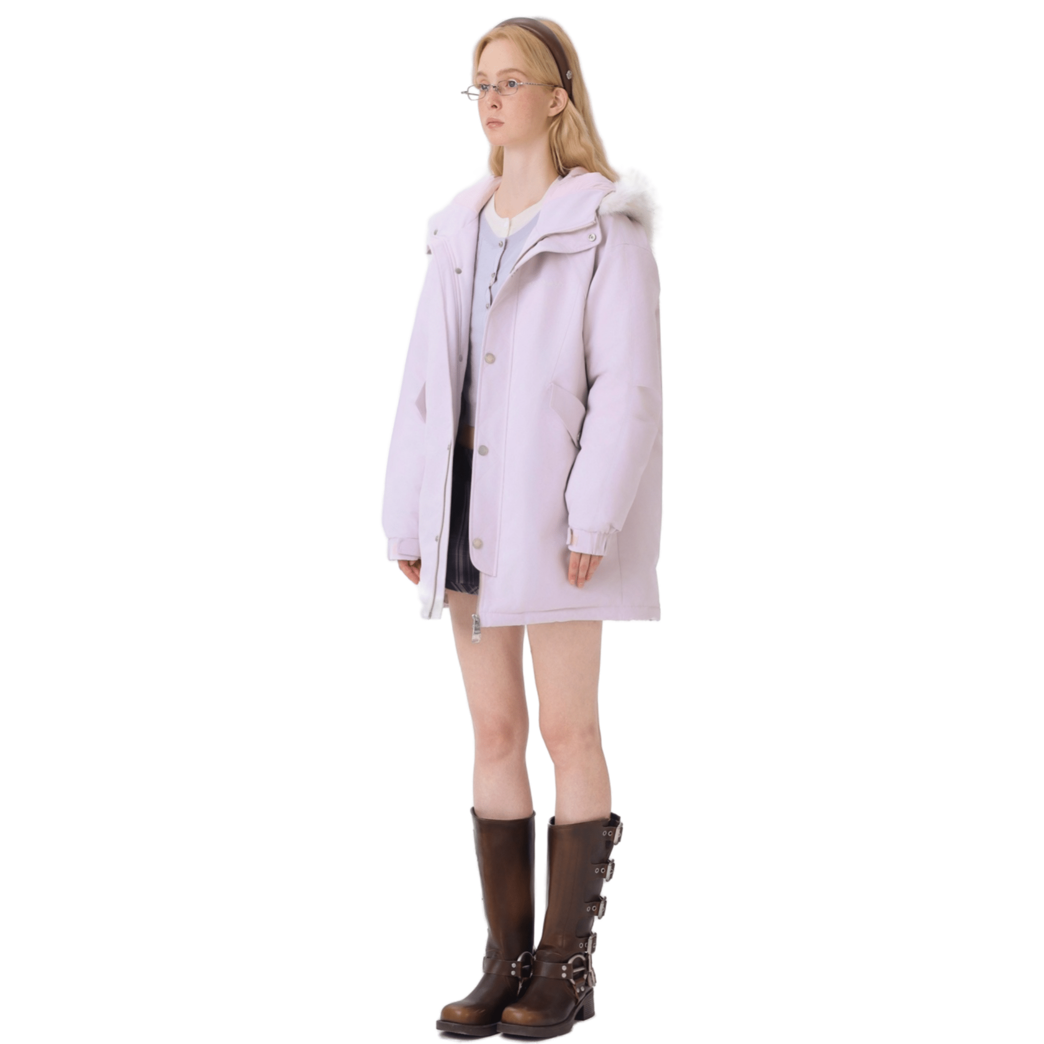 13DE MARZO Fur Collar Parka Down Jacket in Pink | MADAX
