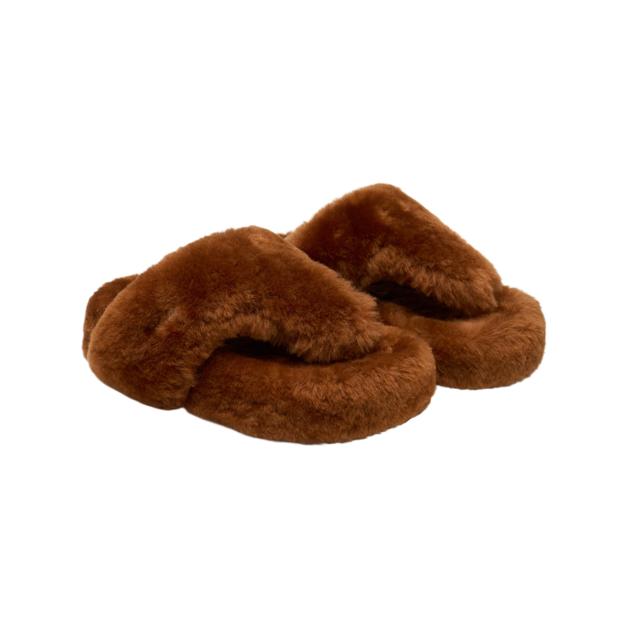 LOST IN ECHO Fur Platform Flip - Flops In Brown | MADAX