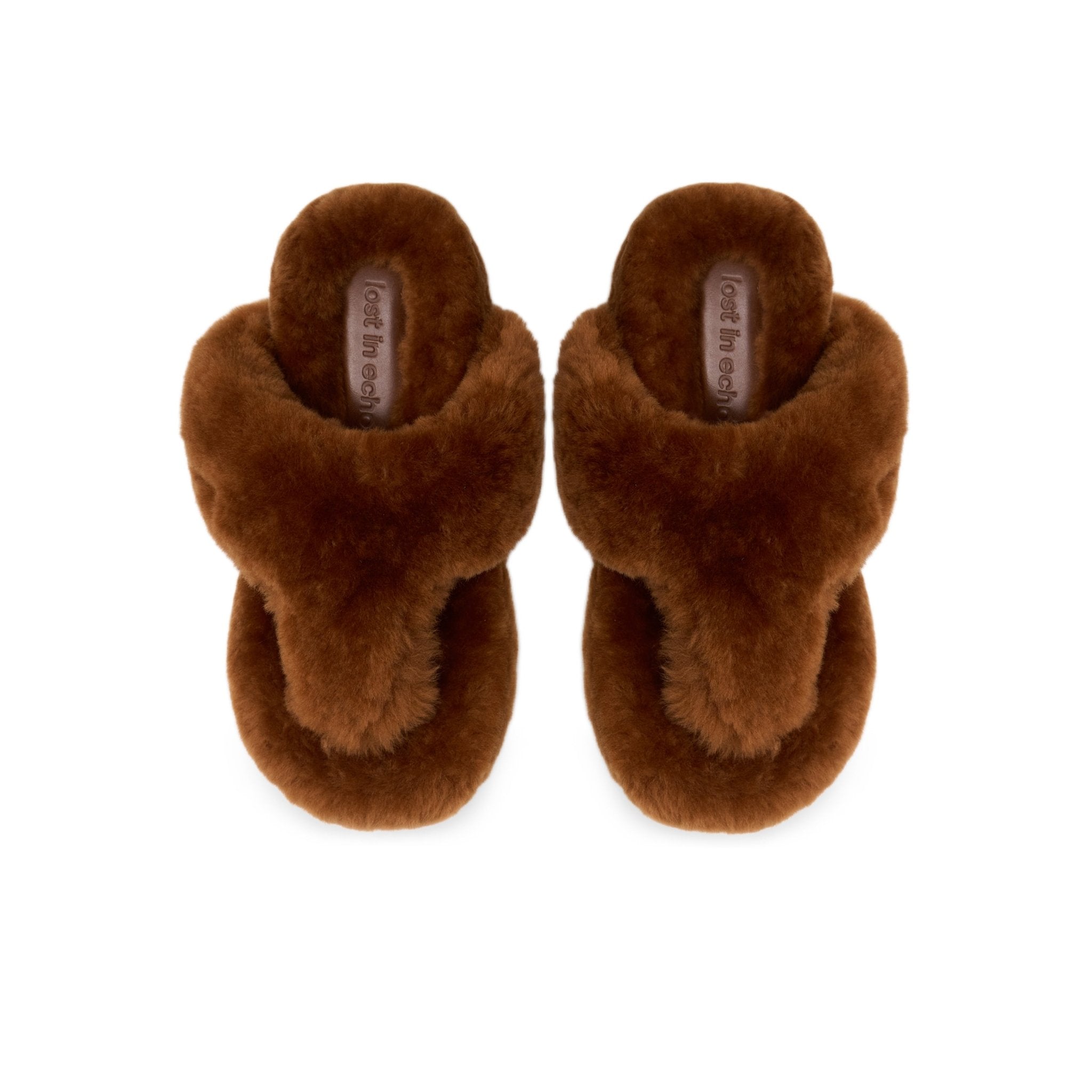 LOST IN ECHO Fur Platform Flip - Flops In Brown | MADAX