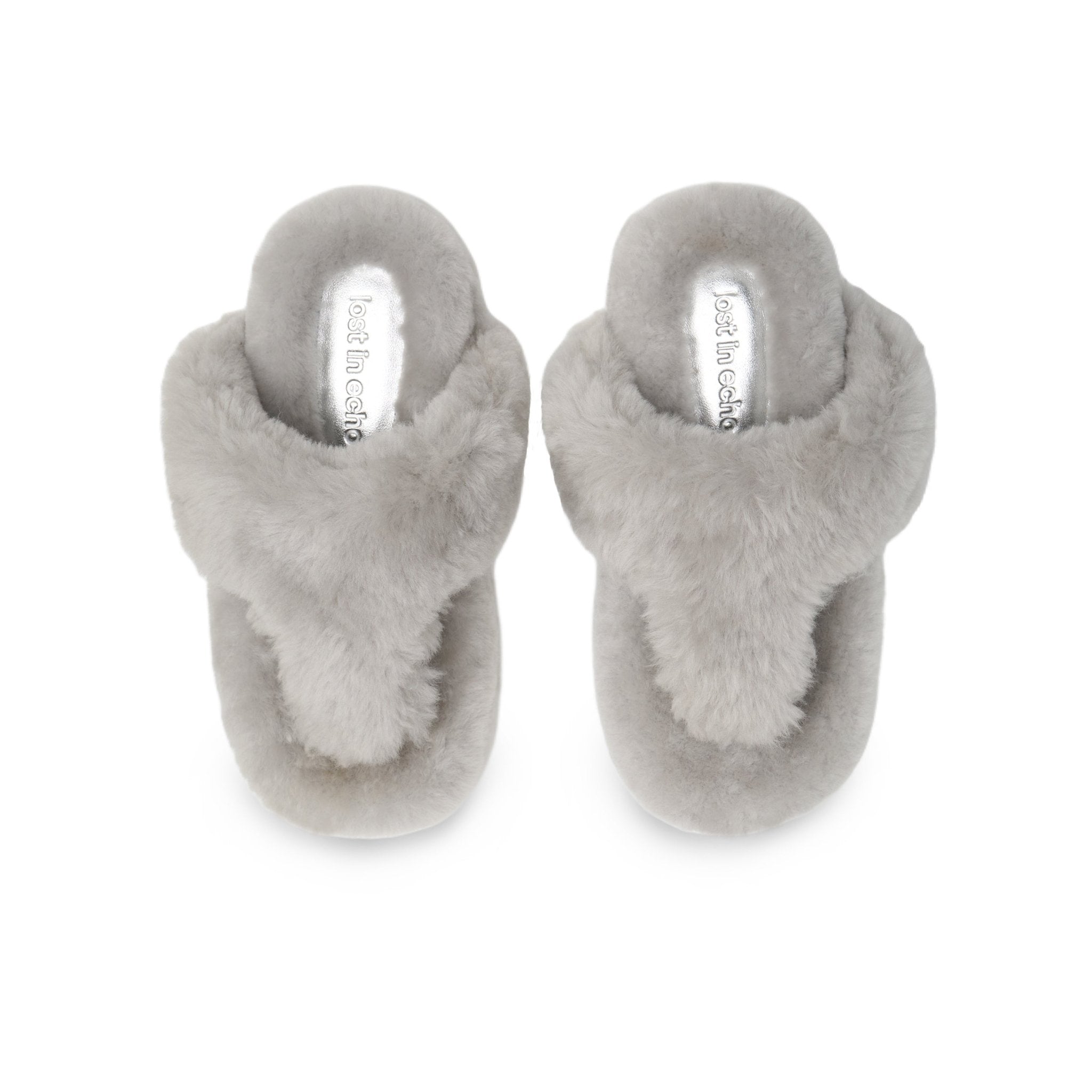 LOST IN ECHO Fur Platform Flip - Flops In Gray | MADAX